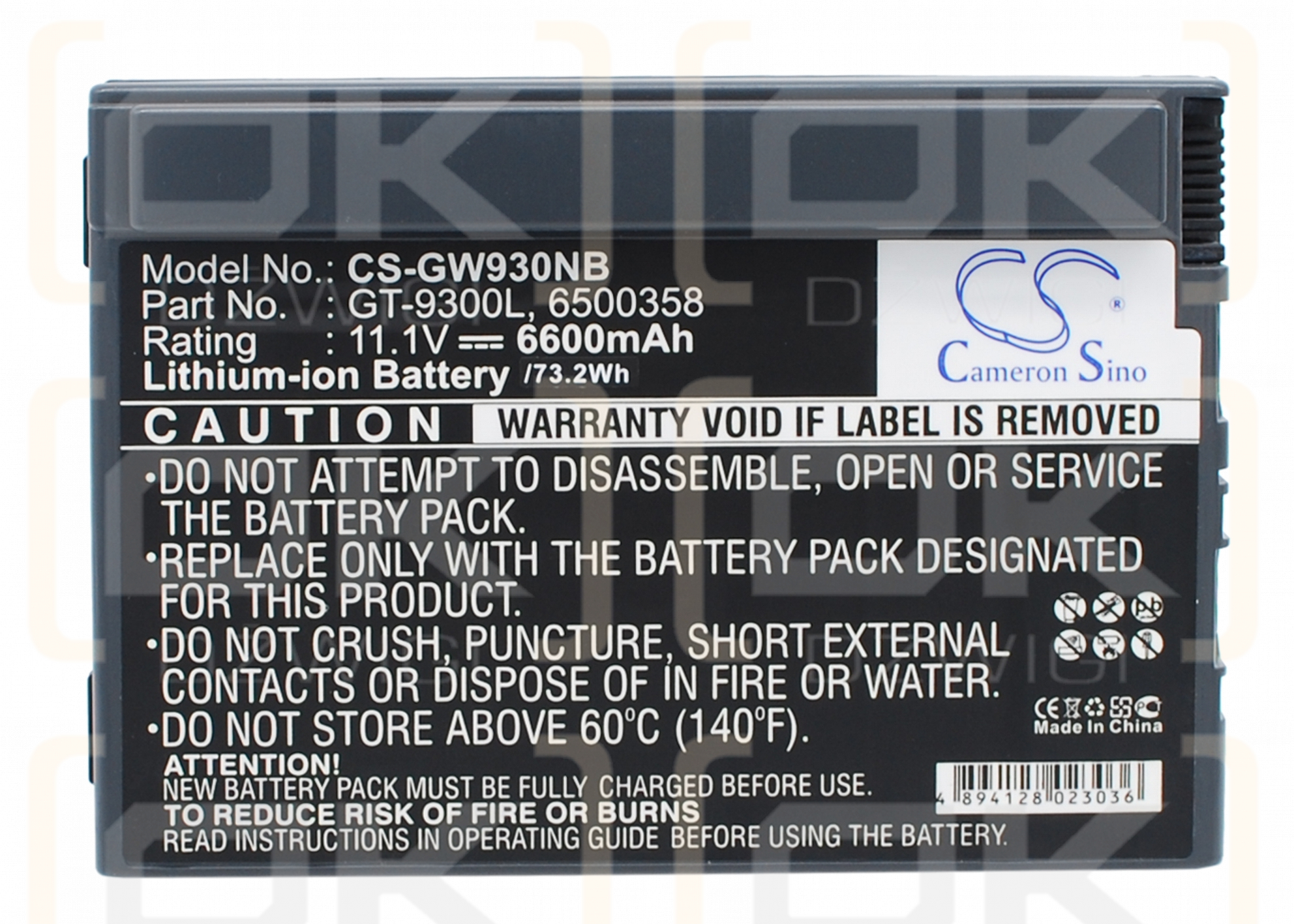 Gateway Solo 9300 / 6500358 6600 mAh Li-Ion 11,1 V (Cameron Sino)