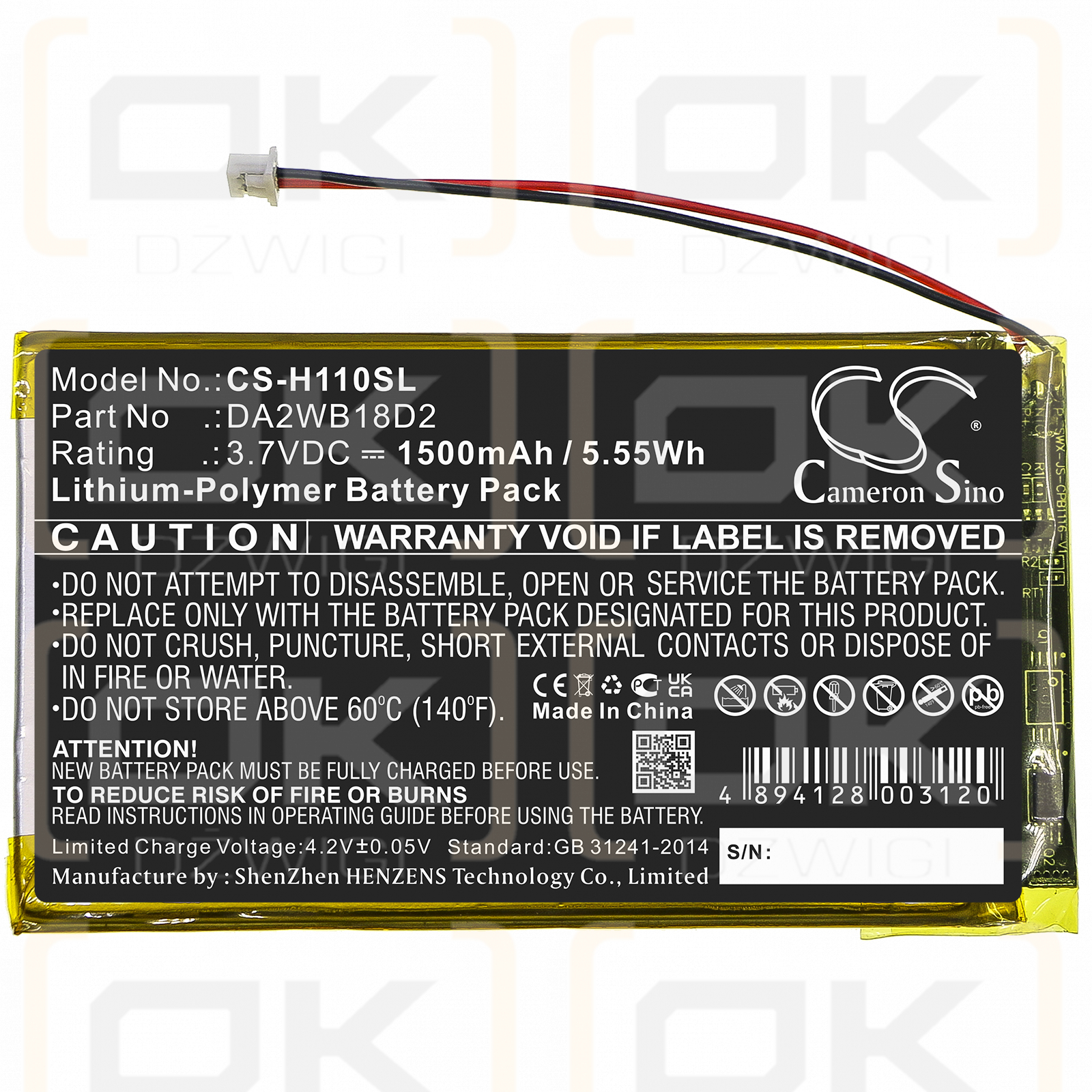 Reproductor MP3 iRiver H340 / DA2WB18D2 1500mAh Li-Polymer 3.7V (Cameron Sino)