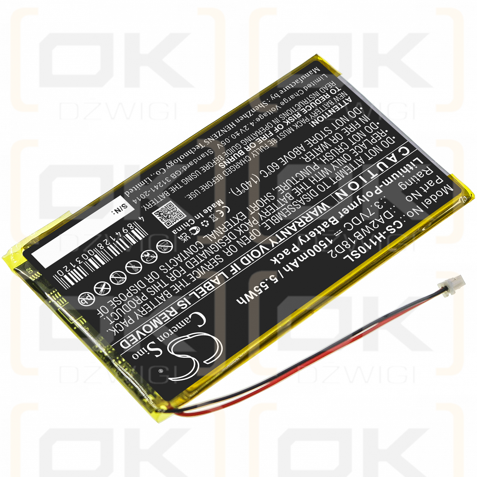 Reproductor MP3 iRiver H340 / DA2WB18D2 1500mAh Li-Polymer 3.7V (Cameron Sino)