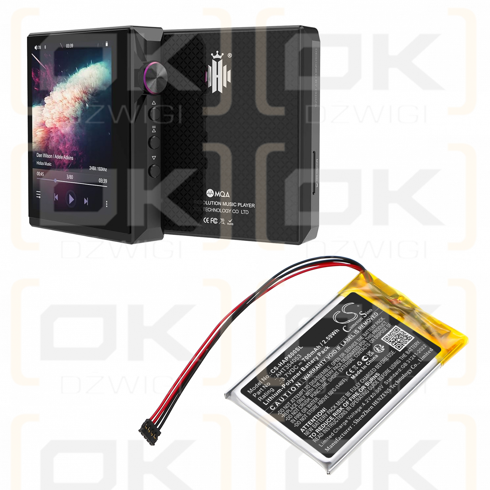 Hidizs AP80 / AHT354053 700 mAh Li-Polymer 3,7 V (Cameron Sino)