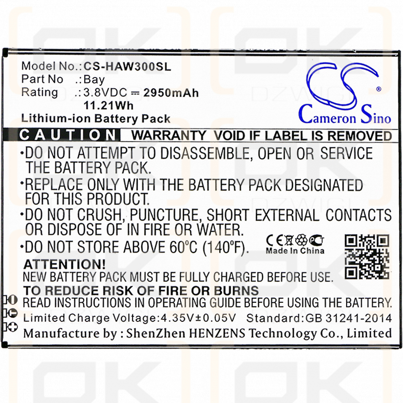 Ersatzakku für Highscreen Bay / Bay 2950 mAh Li-Ion 3,8 V (Cameron Sino)