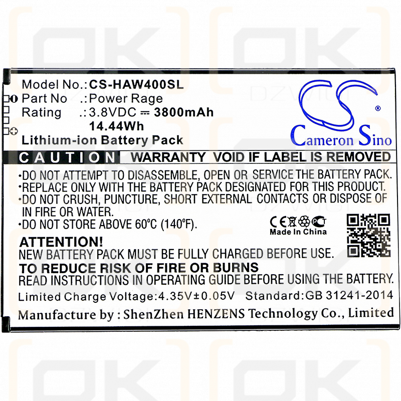 Ersatzakku für Highscreen Power Rage / Power Rage 3800 mAh Li-Ion 3,8 V (Cameron Sino)
