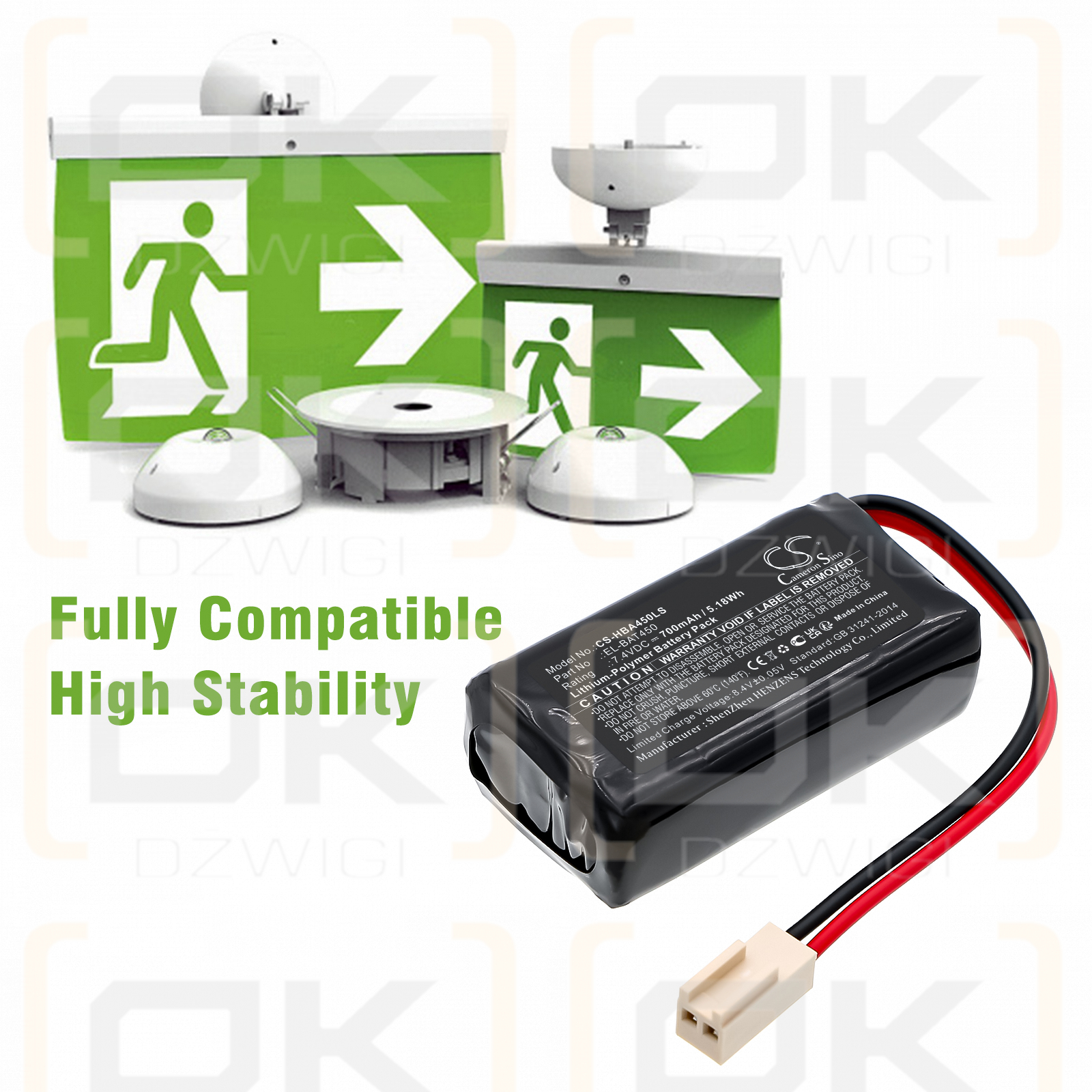 Hochiki Exit Signs / EL-BAT450 700mAh Li-Polymer 7.4V (Cameron Sino)