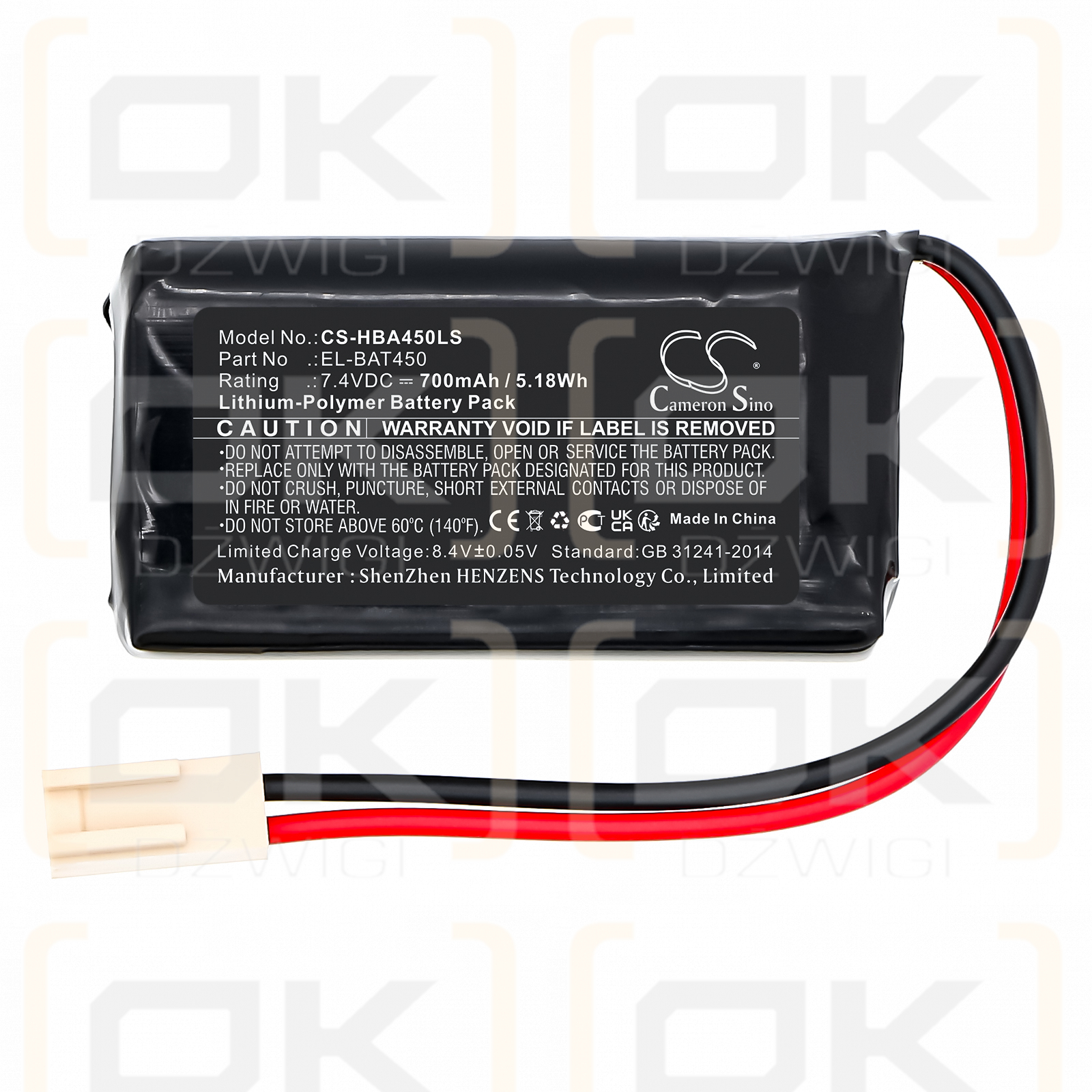 Hochiki Exit Signs / EL-BAT450 700mAh Li-Polymer 7.4V (Cameron Sino)