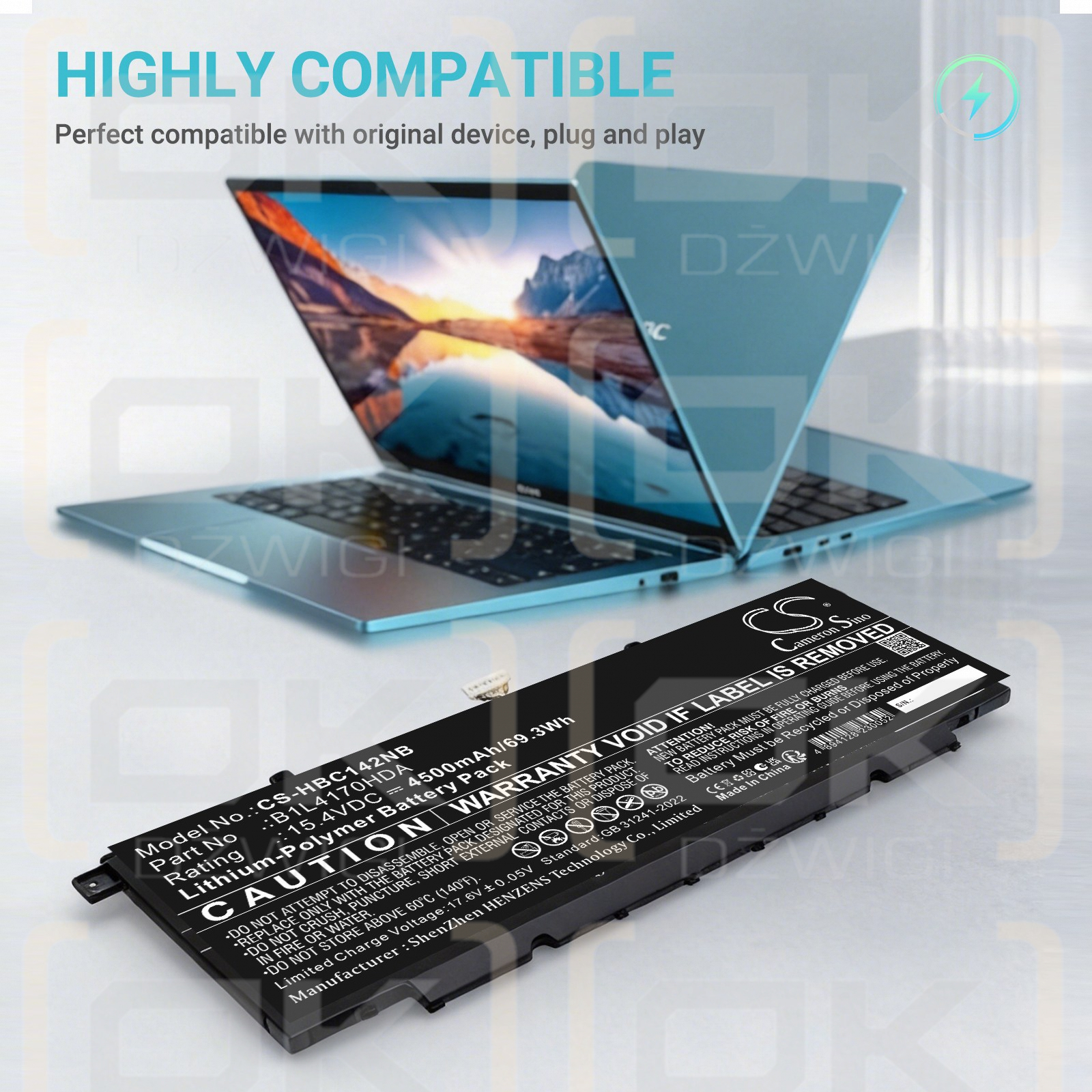 Replacement Battery for H3C Book Ultra 14T G2 / B1L4170HDA 4500mAh Li-Polymer 15.4V (Cameron Sino)
