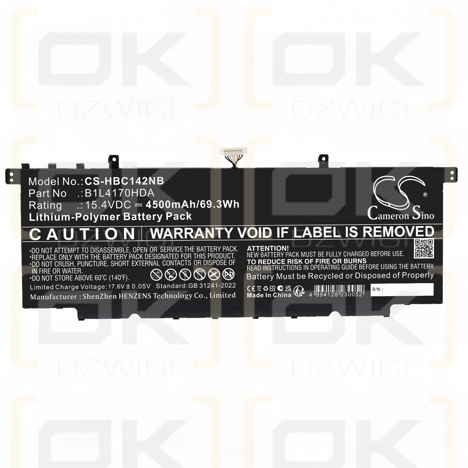 Replacement Battery for H3C Book Ultra 14T G2 / B1L4170HDA 4500mAh Li-Polymer 15.4V (Cameron Sino)