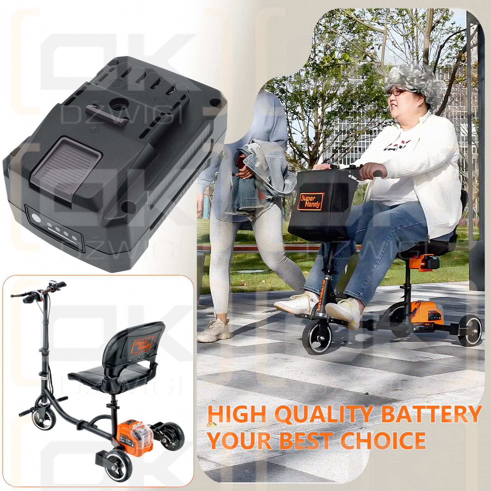 SuperHandy 3 Wheel Power Mobility Scooter /  GUO050 2000 mAh Li-ion 48 V (Cameron Sino)