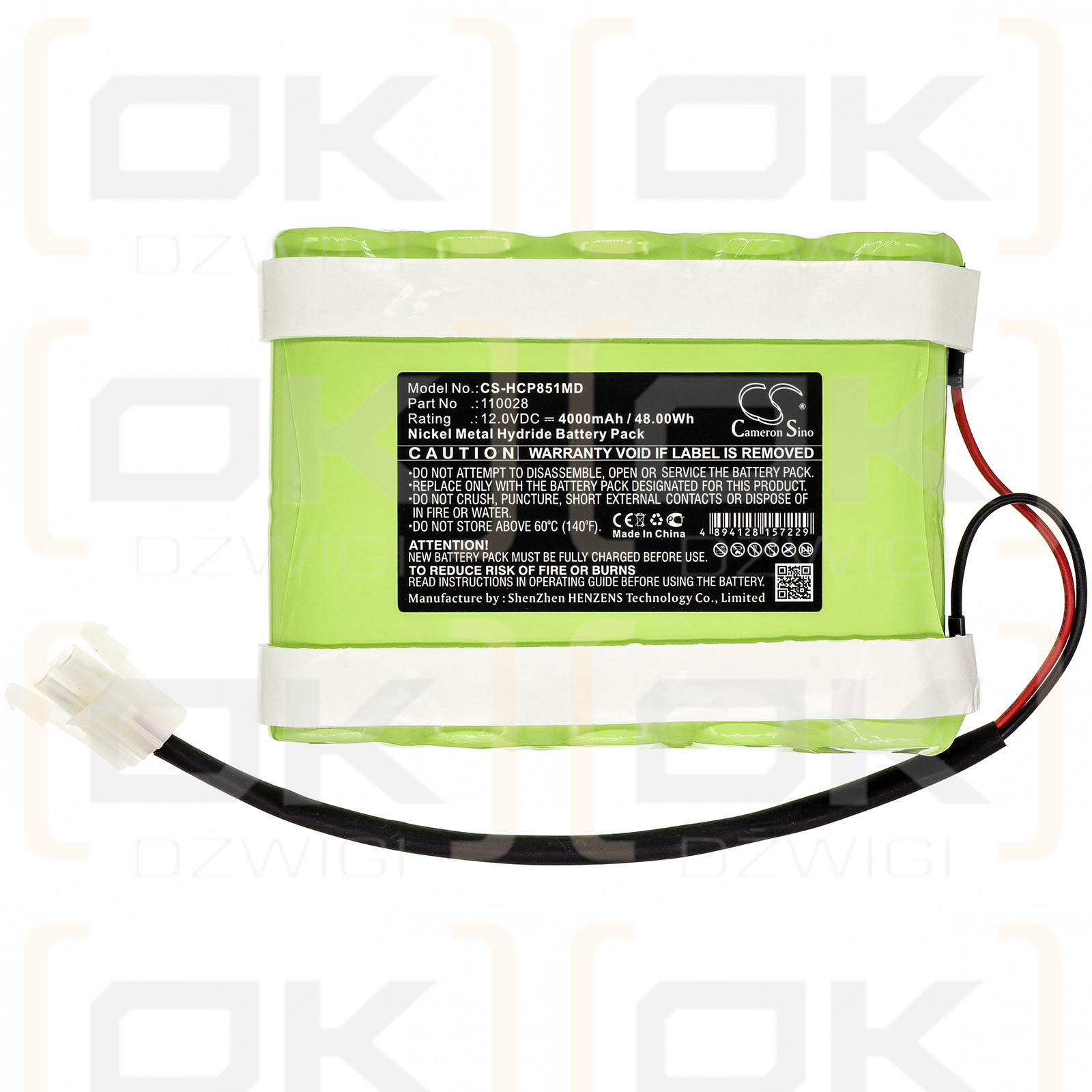 Hellige GMBH SCP 852 Defibrillator / 110028 4000mAh Ni-MH 12.0V (Cameron Sino)