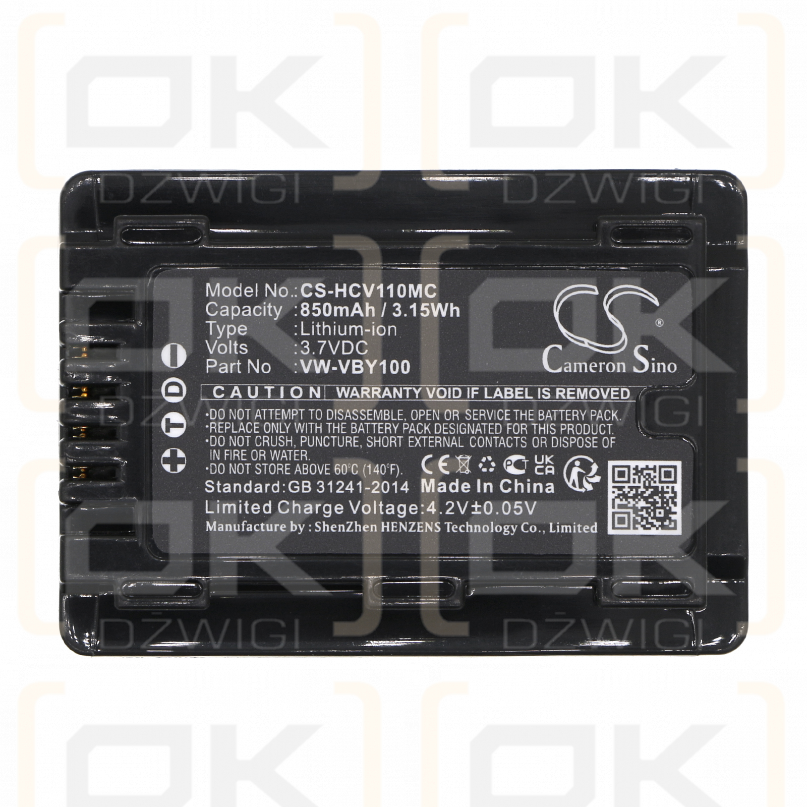 Panasonic HC-V201K / VW-VBY100 850mAh Li-ion 3.7V (Cameron Sino)