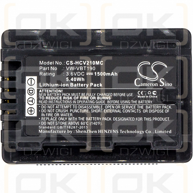 Panasonic HC-V770 / VW-VBT190 1500 mAh Li-Ion 3,6 V (Cameron Sino)