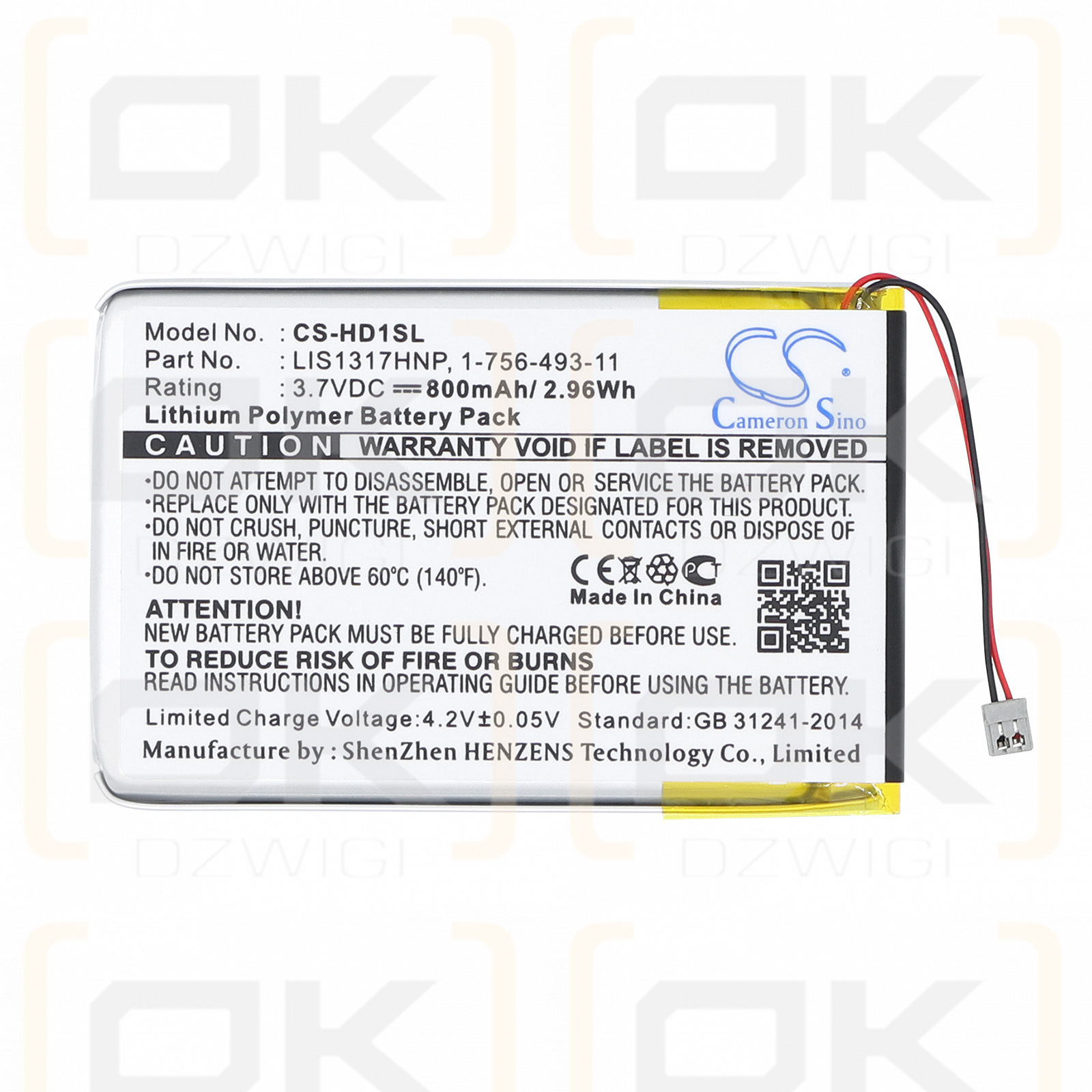 Sony NW-HD1 MP3-Player / PMPSYHD1 800 mAh Li-Polymer 3,7 V (Cameron Sino)