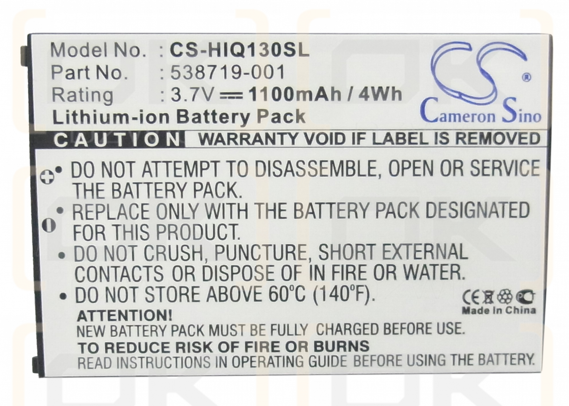 HP Glisten K3 / 538719-001 1100mAh Li-ion 3.7V (Cameron Sino)