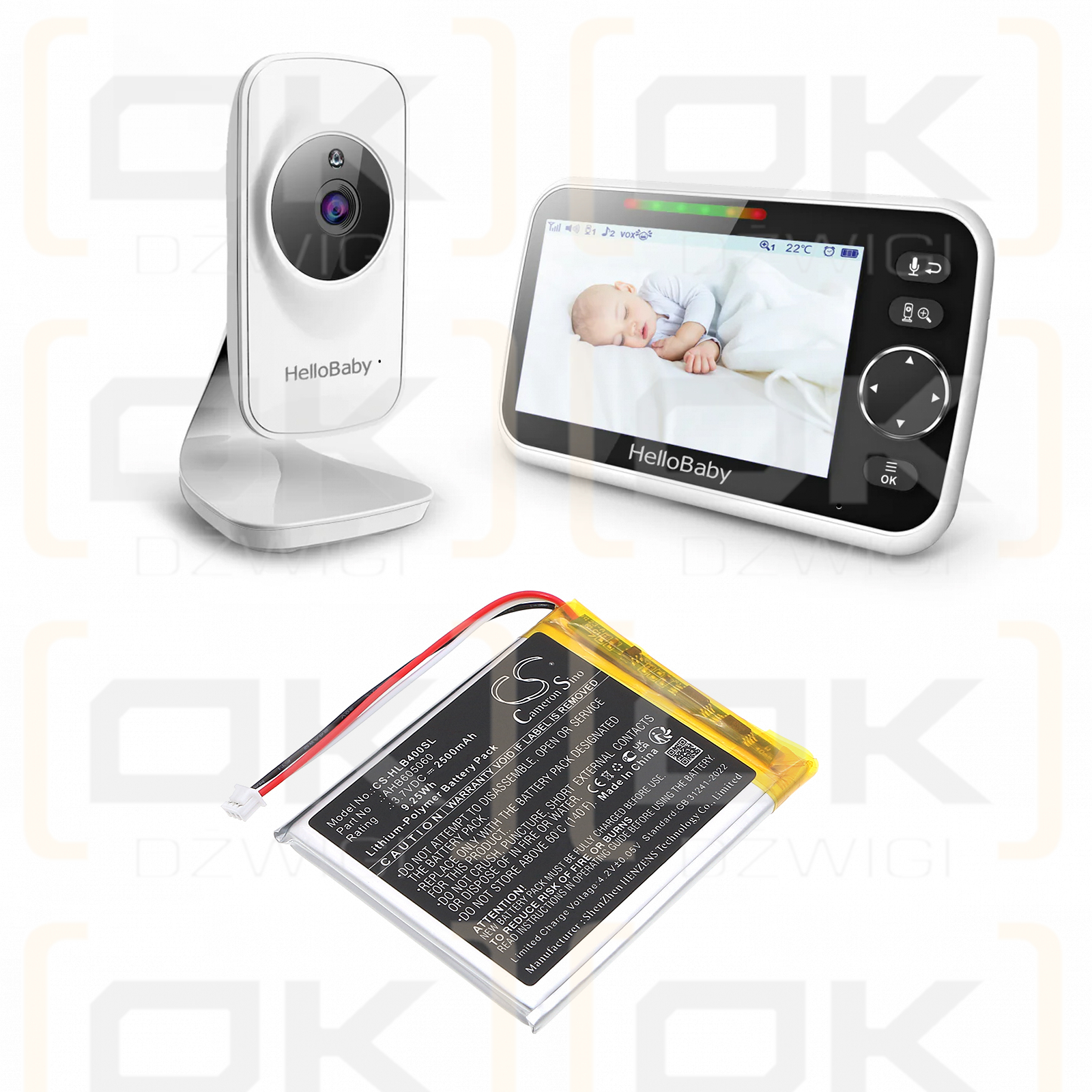 HelloBaby HB6351 Monitor / AHB605060 2500mAh Li-Polymer 3.7V (Cameron Sino)