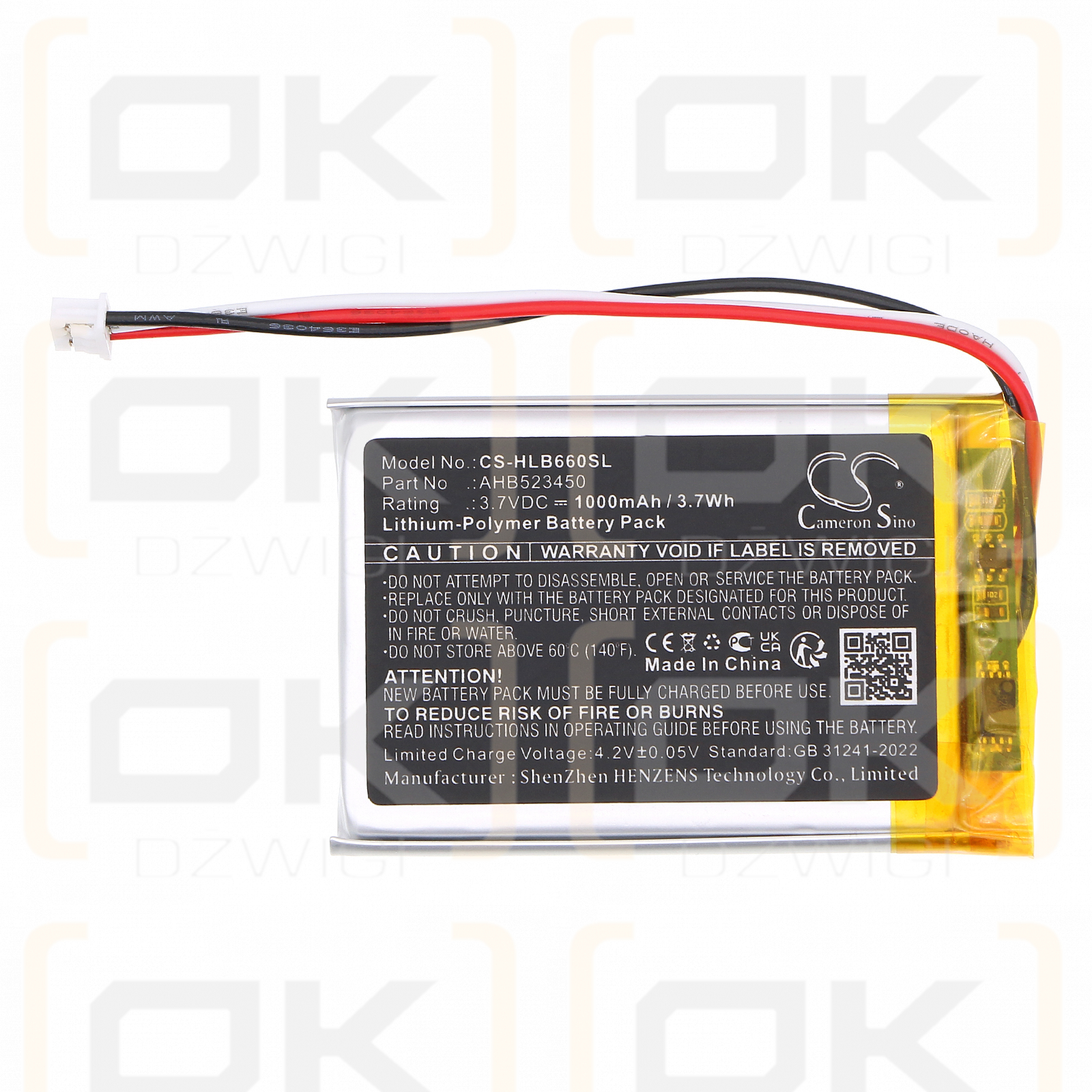 HelloBaby HB66 Pro Monitor / AHB523450 1000 mAh Li-Polymer 3,7 V (Cameron Sino)