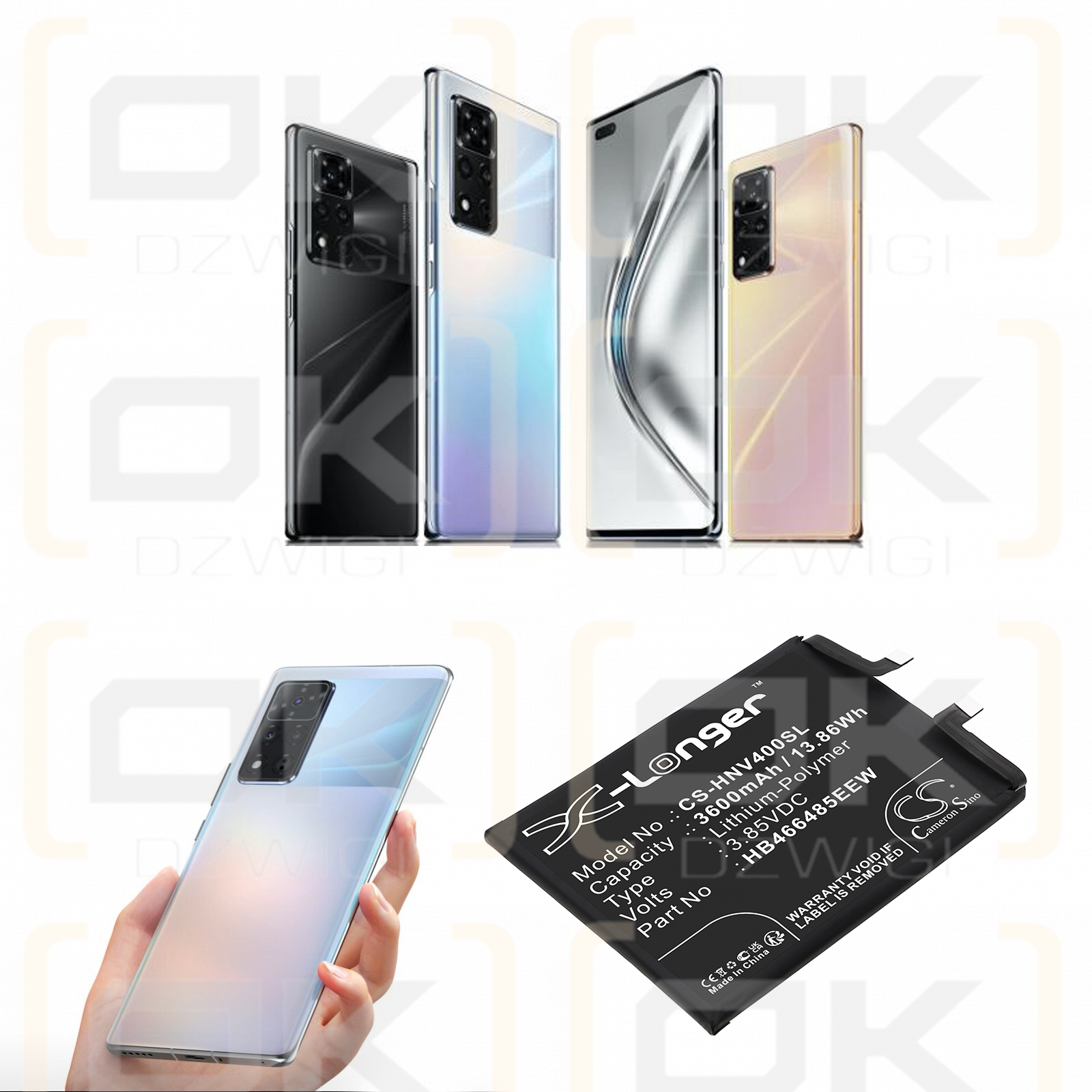 Huawei Nova 8 Pro / HB466485EEW 3600 mAh, polímero de litio, 3,85 V (Cameron Sino)