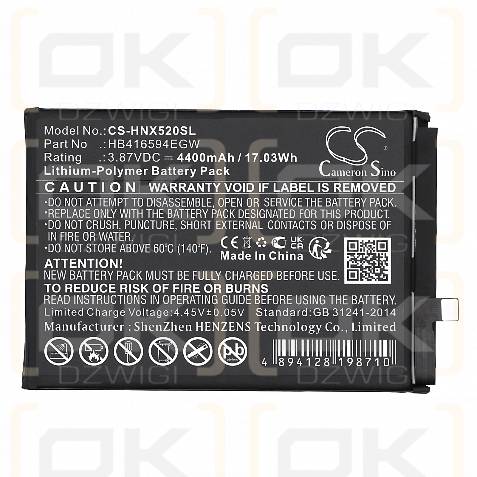 Honor CRT-AN00 / HB416594EGW 4400 mAh Li-Polymer 3,87 V (Cameron Sino)