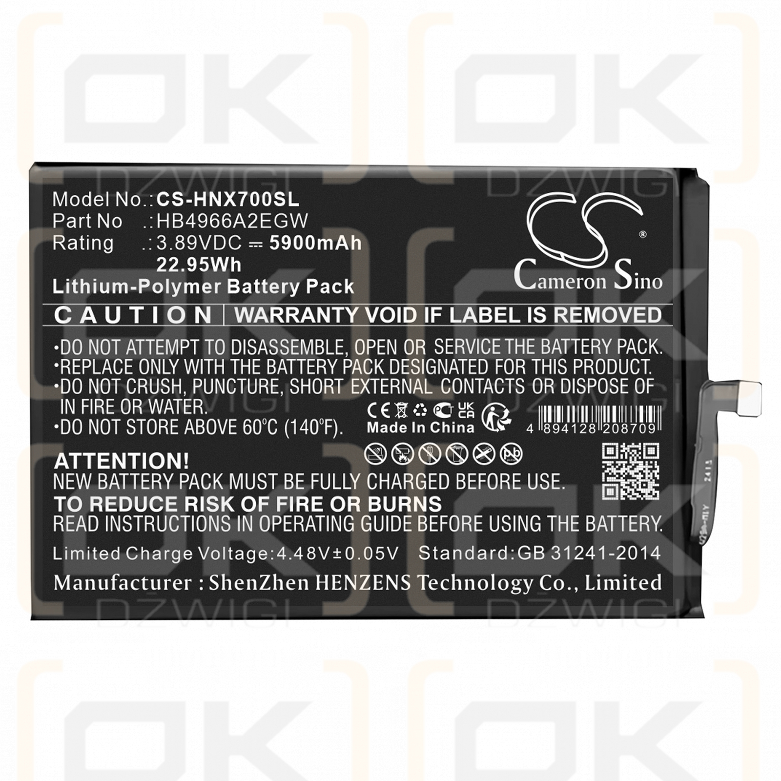 Honor X7B 4G / HB4966A2EGW 5900mAh Li-Polymer 3.89V (Cameron Sino)