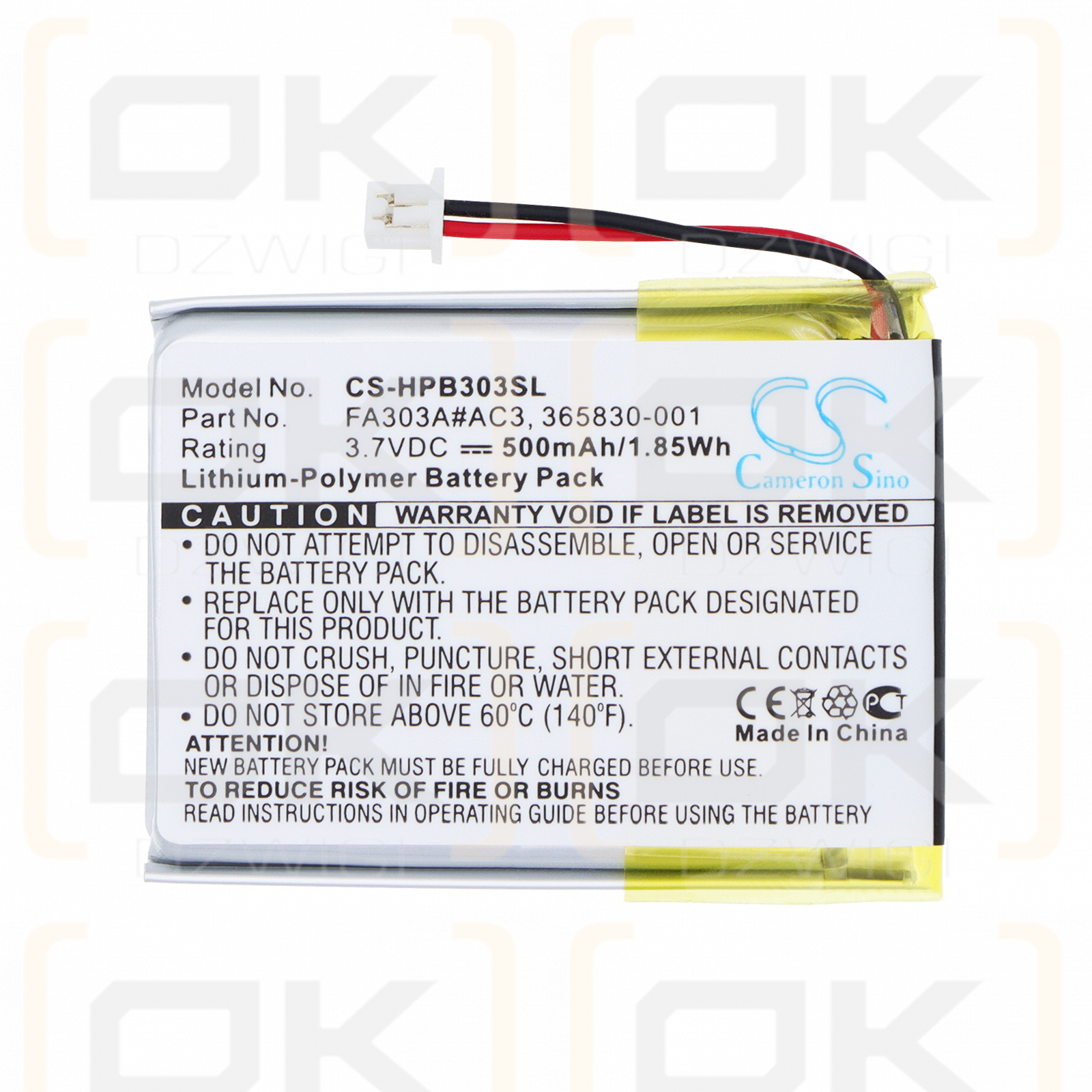 HP Bluetooth-Stereo-Kopfhörer / FA303A#AC3 500 mAh Li-Polymer 3,7 V (Cameron Sino)