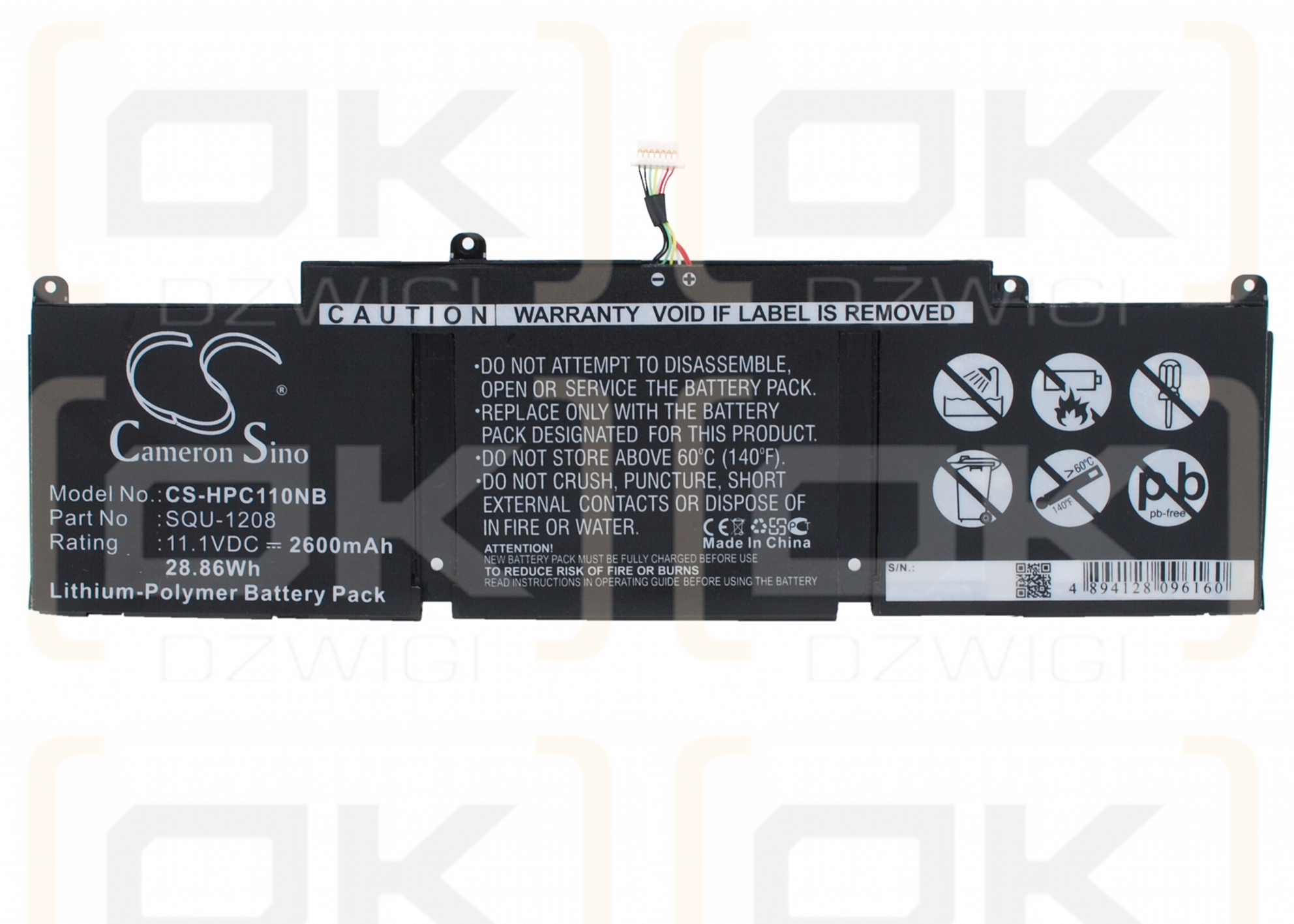 HP Chromebook 11 2000 / SQU-1208, 2600 мАч, литий-полимерный, 11,1 В (Cameron Sino)