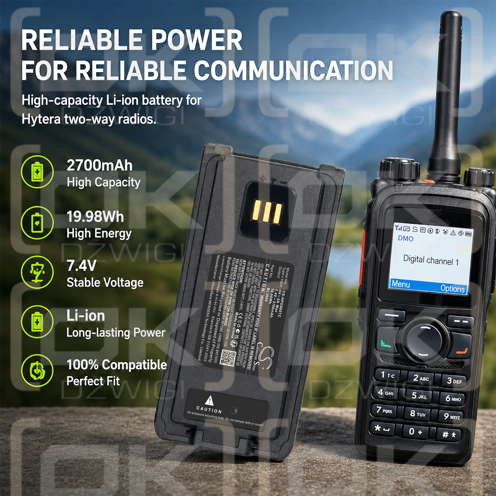 Сменный аккумулятор для Hytera PD985U / BL2016 2700 мАч Li-ion 7,4 В (Cameron Sino)
