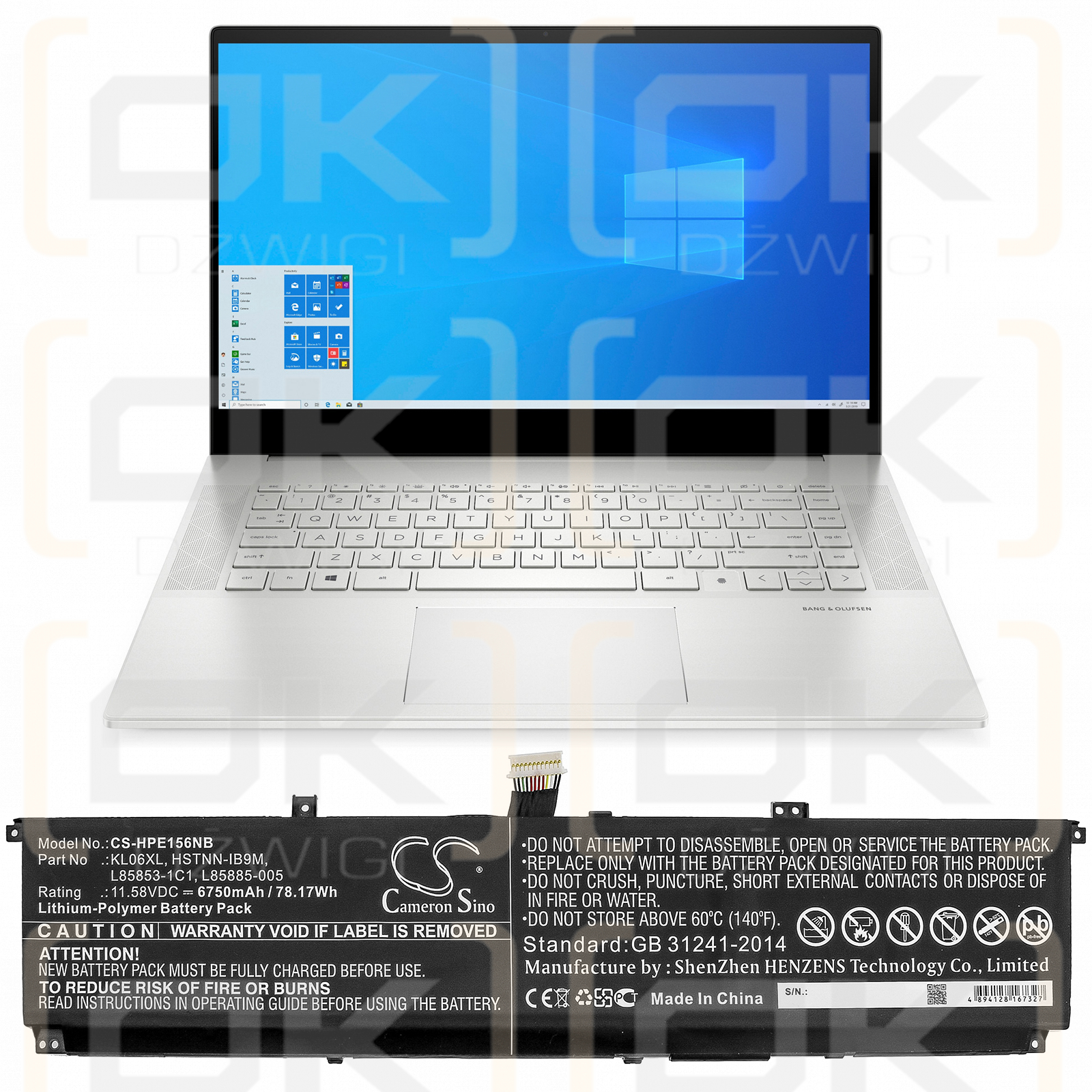 HP Envy 15-EP0190ND / KL06XL, 6750 мАч, литий-полимерный, 11,58 В (Cameron Sino)