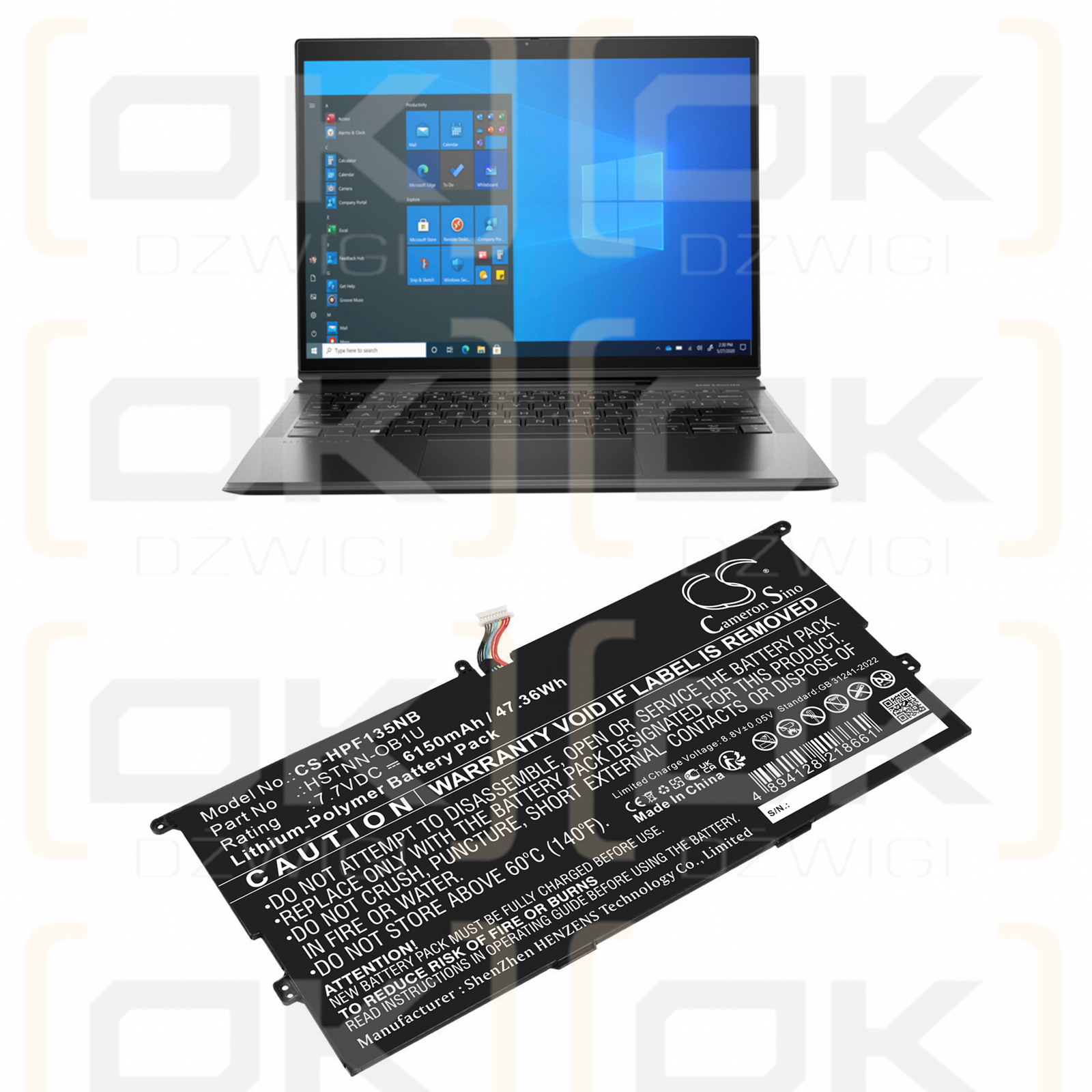 HP Elite Folio 13,5 Zoll 2-in-1 / HSTNN-OB1U 6150 mAh Li-Polymer 7,7 V (Cameron Sino)