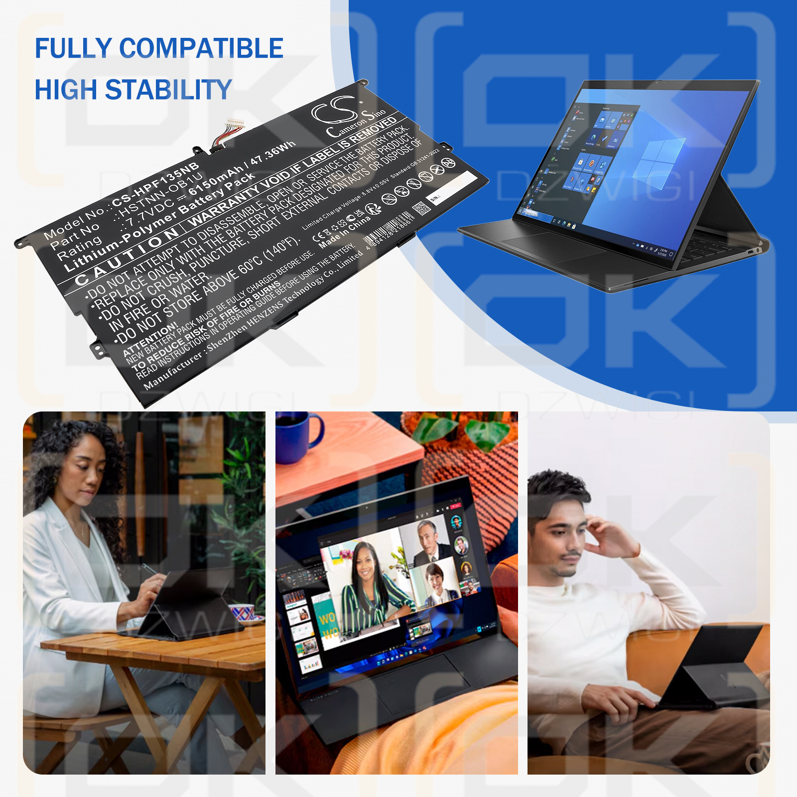 HP Elite Folio 13,5 Zoll 2-in-1 / HSTNN-OB1U 6150 mAh Li-Polymer 7,7 V (Cameron Sino)