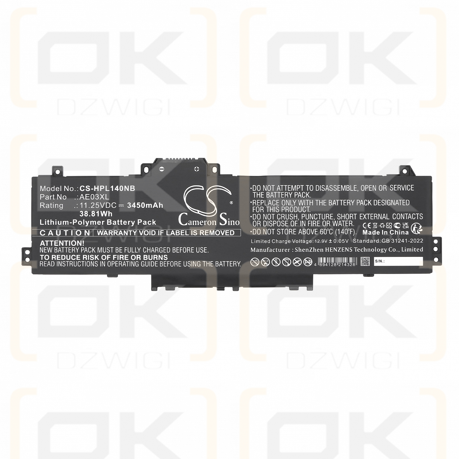 Batería de polímero de litio HP 15-FC0009NIA/AE03041XL de 3450 mAh y 11,25 V (Cameron Sino)