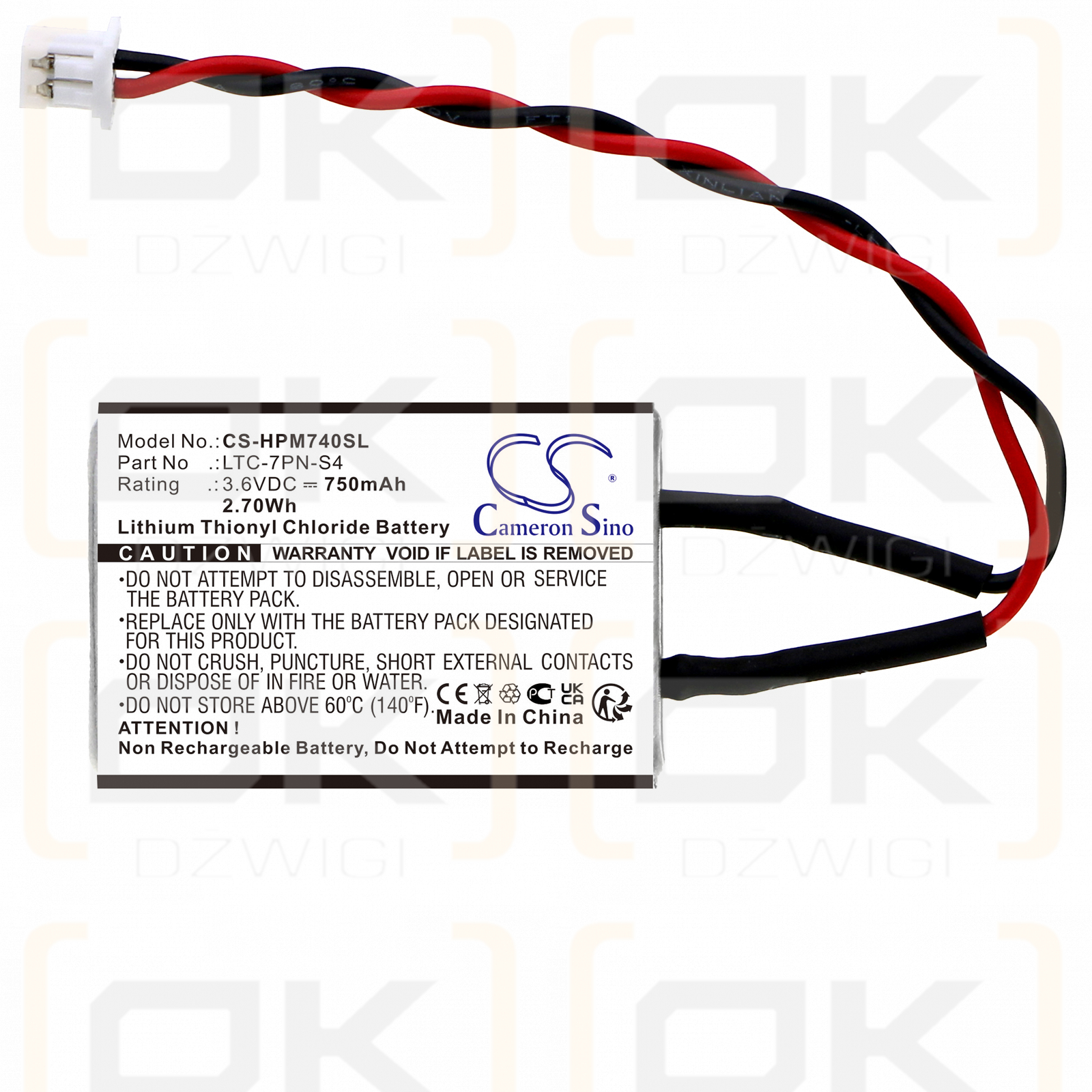 Memoria para impresora Heidelberg / LTC-7PN-S4 750mAh Li-SOCl2 3.6V (Cameron Sino)