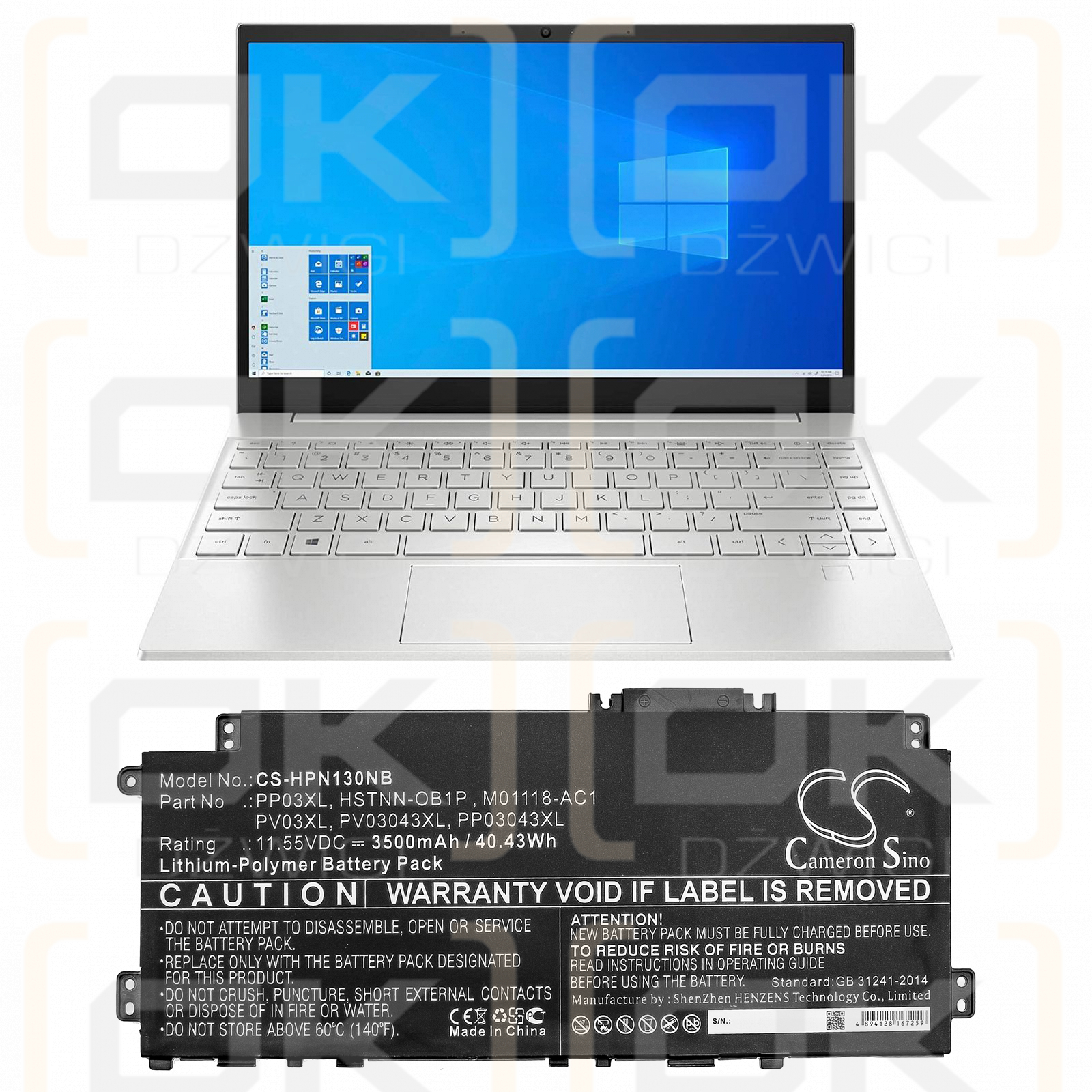 HP Pavilion 15-EH / PP03XL, 3500 мАч, литий-полимерный, 11,55 В (Cameron Sino)