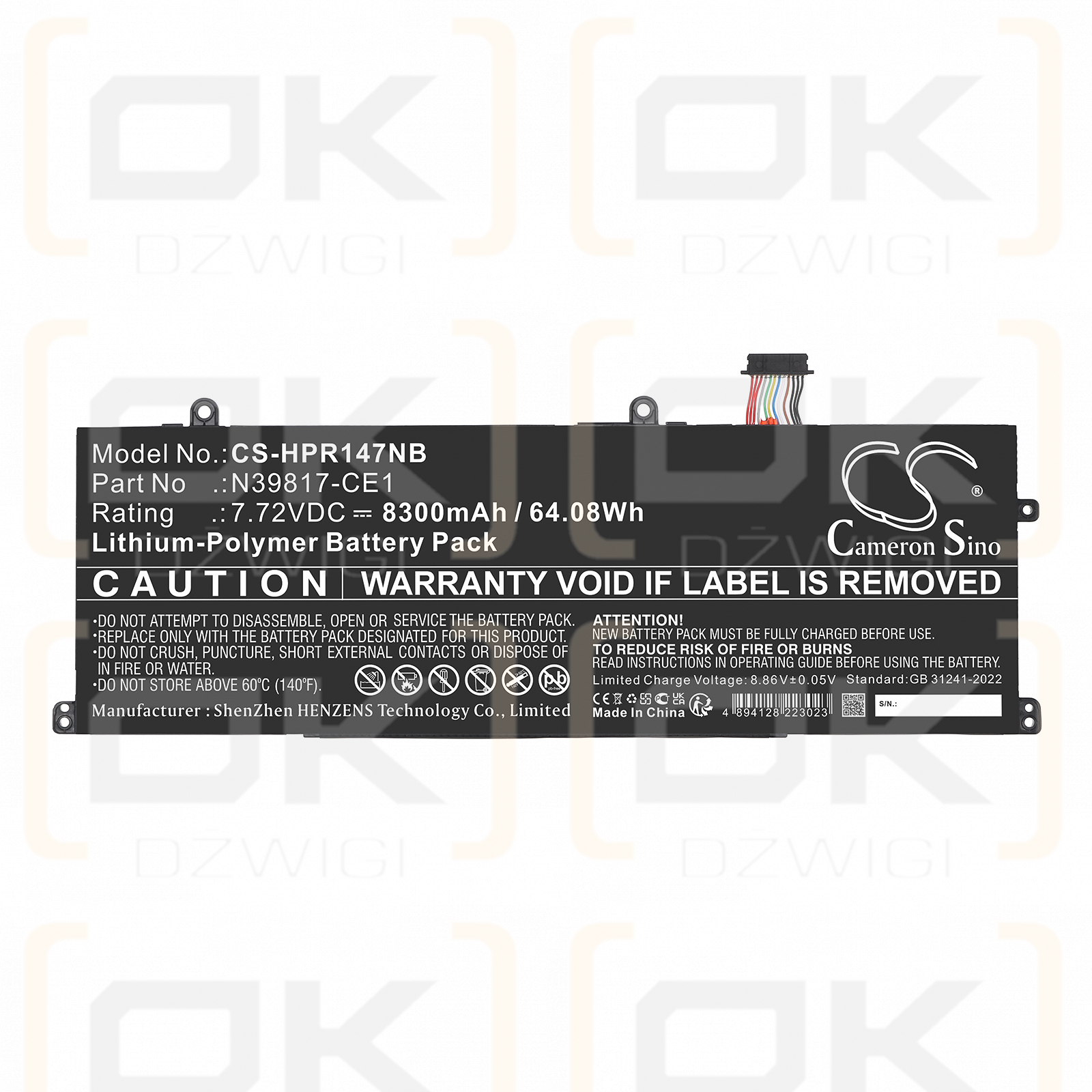 HP Spectre x360 2-in-1 14t-eu000 / HSTNN-WB0F 8300 mAh Li-Polymer 7,72 V (Cameron Sino)