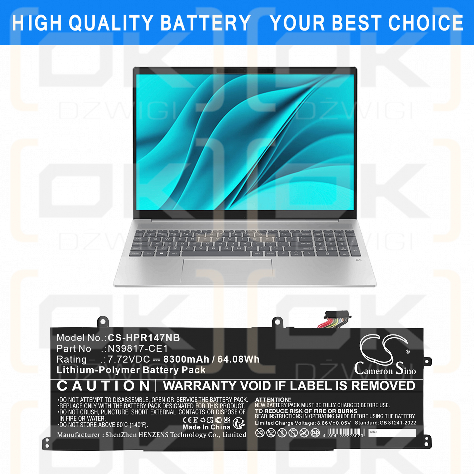 HP Spectre x360 2-in-1 14t-eu000 / HSTNN-WB0F 8300mAh Li-Polymer 7.72V (Cameron Sino)