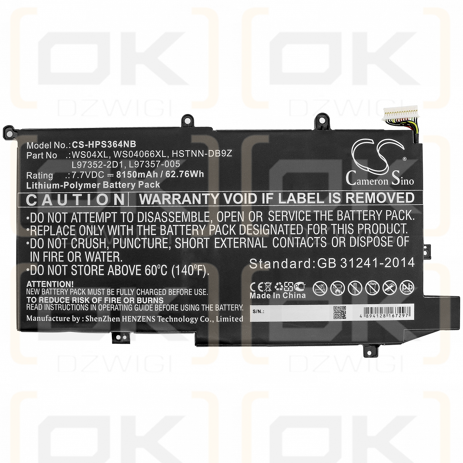 HP Spectre x360 14-ea0051TU / WS04XL 8150mAh Li-Polymer 7.7V (Cameron Sino)