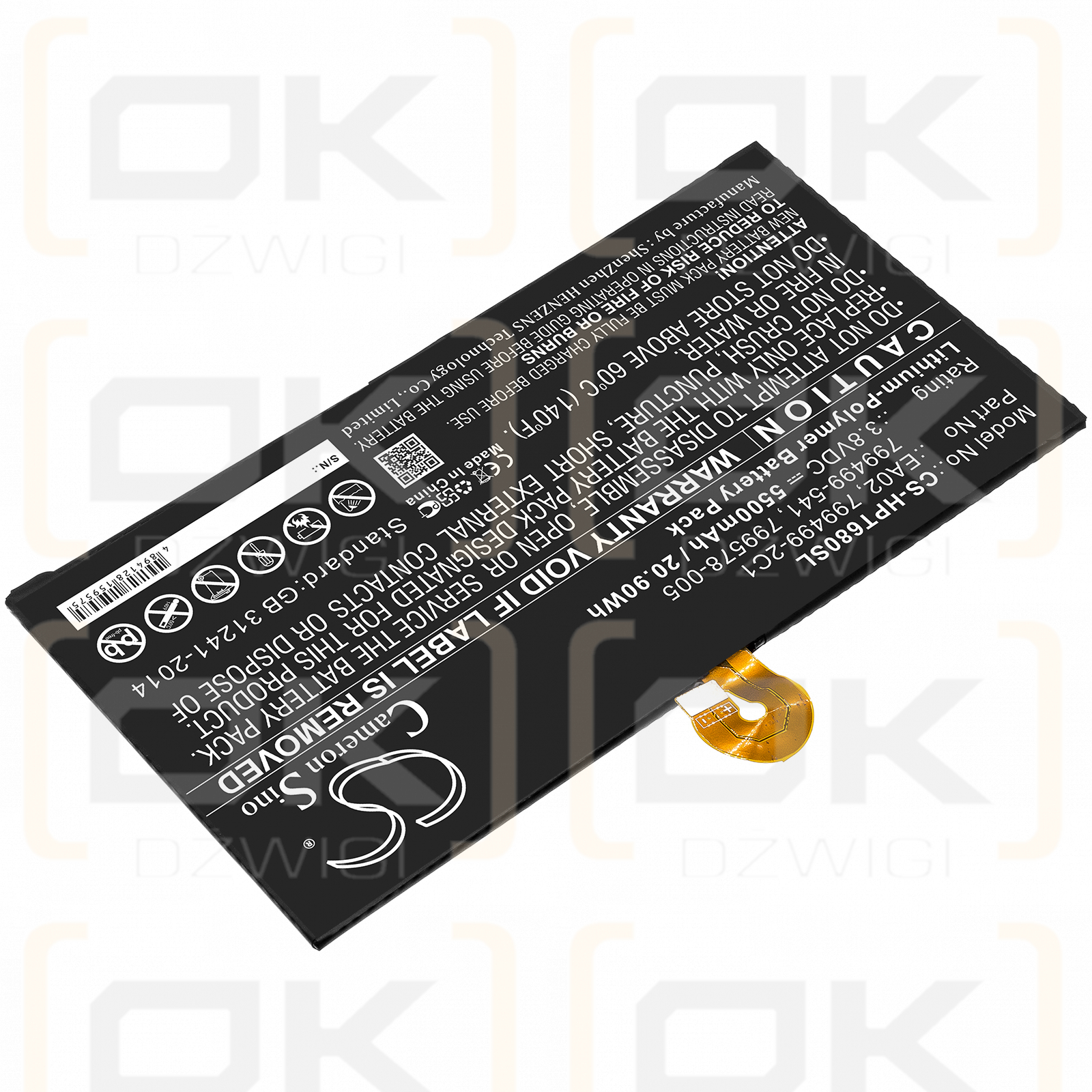 Tableta HP Pro 608 G1 / EA02, 5500 mAh, polímero de litio, 3,8 V (Cameron Sino)