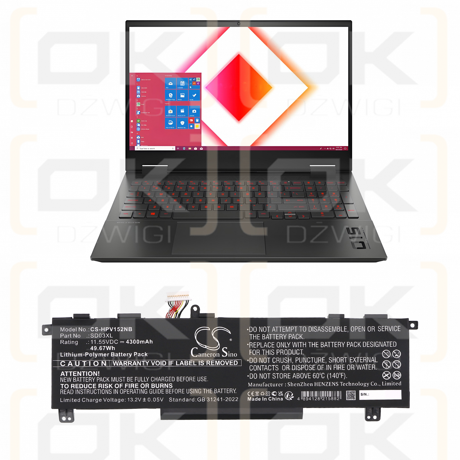 HP Victus 15-FAa0351TX / HSTNN-OB1R 4300 mAh, polímero de litio, 11,55 V (Cameron Sino)