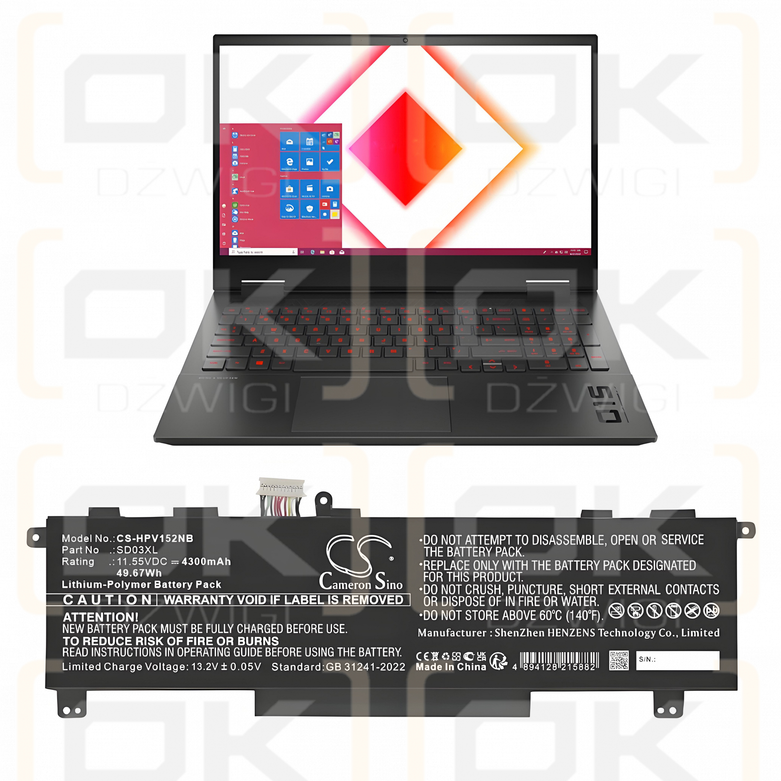 HP Victus 15-FAa0351TX / HSTNN-OB1R 4300 mAh, polímero de litio, 11,55 V (Cameron Sino)
