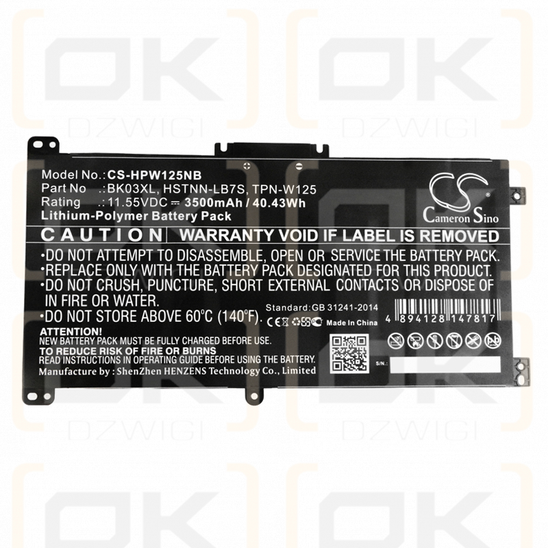 HP Pavilion X360 14-BA070TU / BK03XL 3500mAh Li-Polymer 11.55V (Cameron Sino)