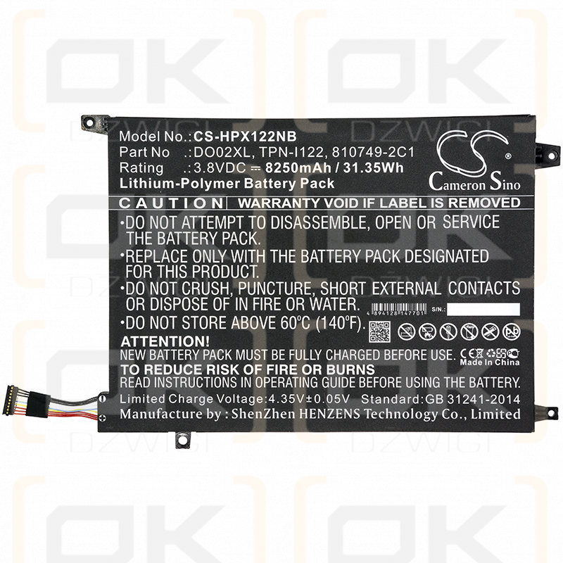 HP Pavilion X2 10-N013DX Convertible / 810749-421 8250 mAh Li-Polymer 3,8 V (Cameron Sino)