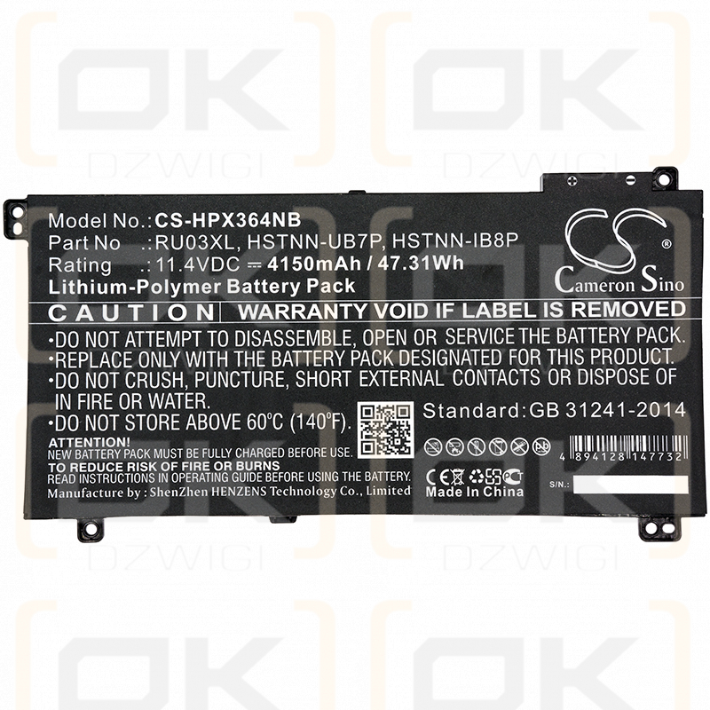 HP ProBook x360 11 G3 / HSTNN-UB7P 4150 mAh Li-Polymer 11,4 V (Cameron Sino)