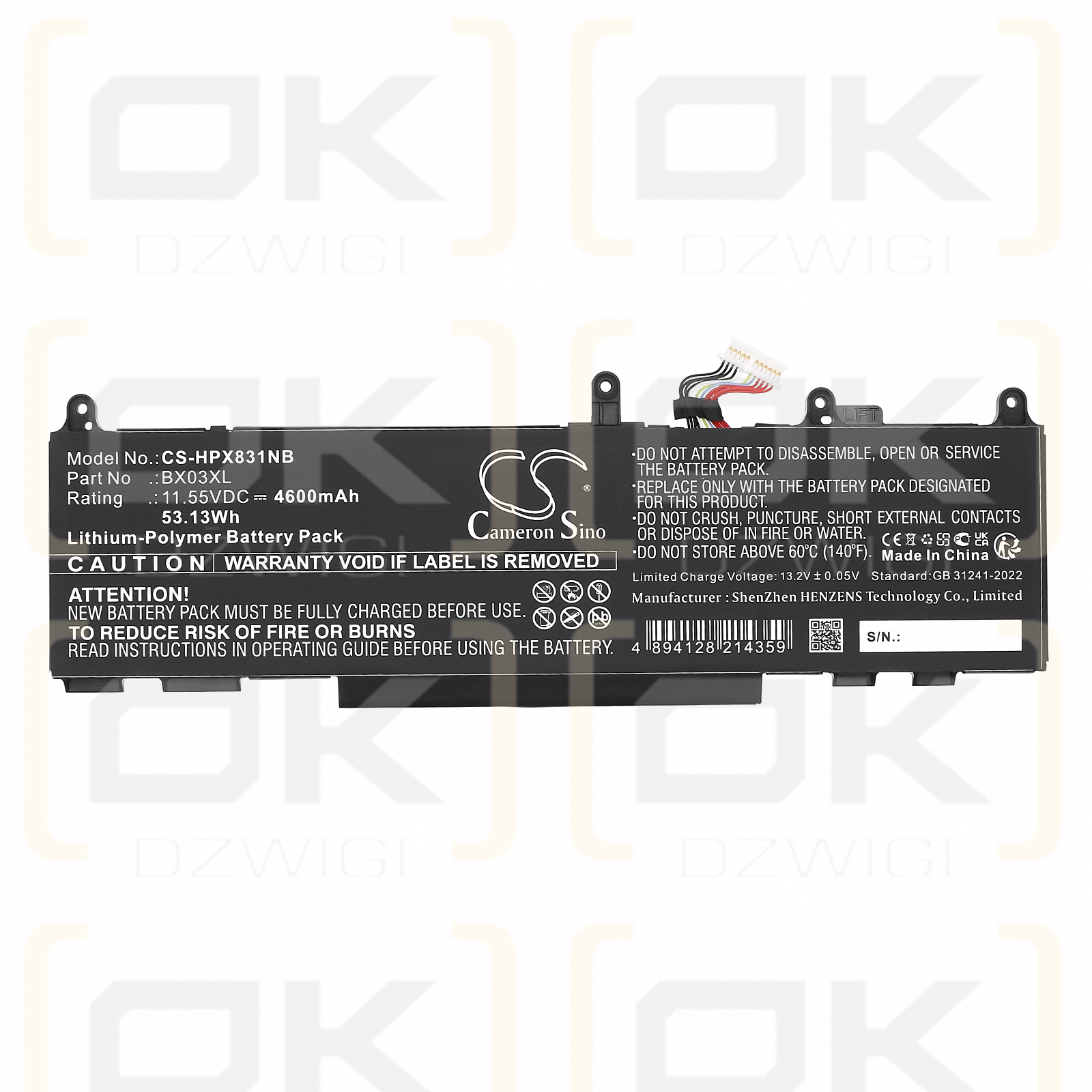 HP ZBook Firefly 14 G11 / 996QA249H 4600mAh Li-Polymer 11.55V (Cameron Sino)