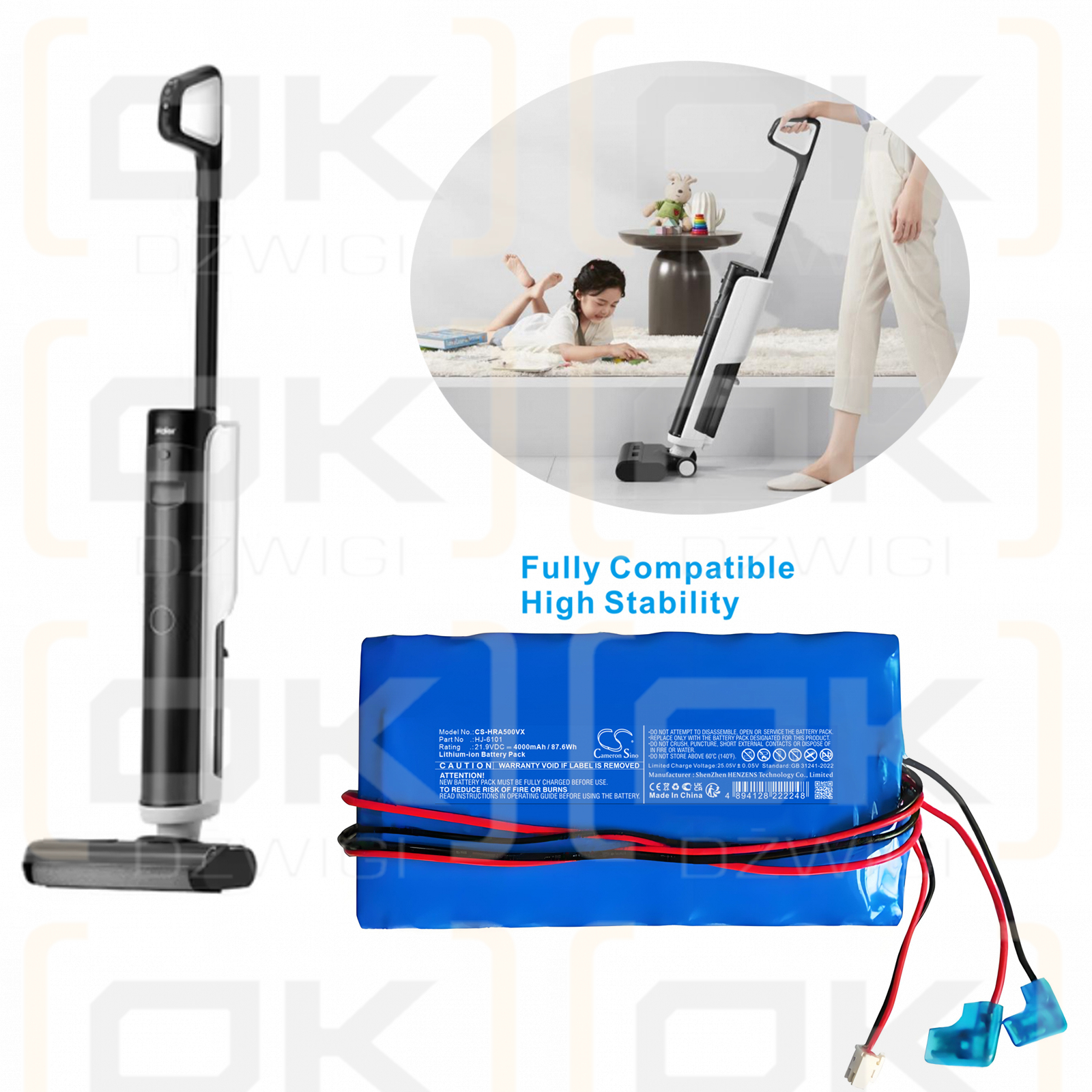 Haier A500 Floor Washing Machine - 3-in-1 Automatic Mopping & Drying / HJ-6101 4000mAh Li-ion 21.9V (Cameron Sino)
