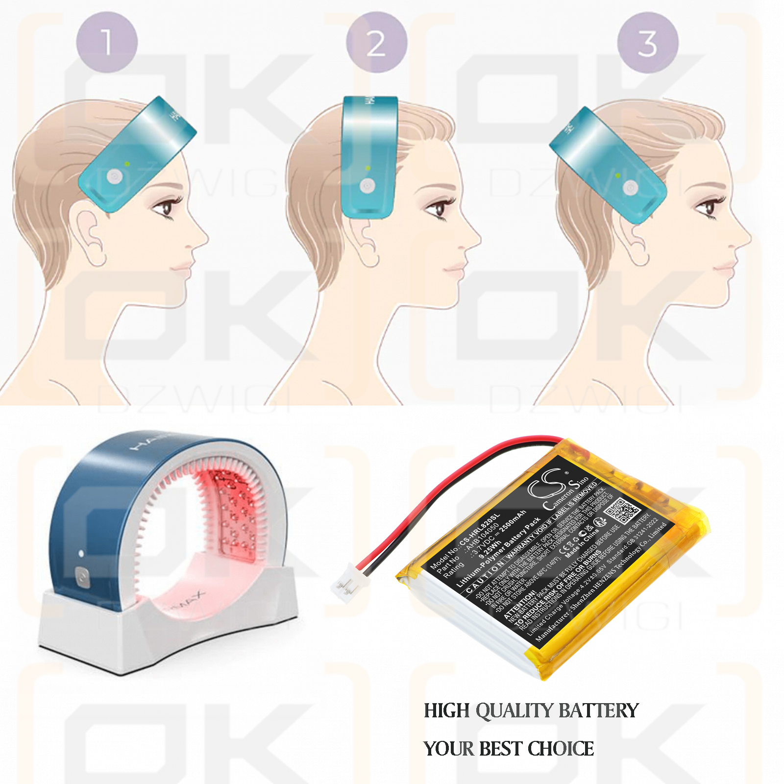 Hairmax Laserbrand 82 / AHB104050 2500 mAh Li-Polymer 3.7 V (Cameron Sino)