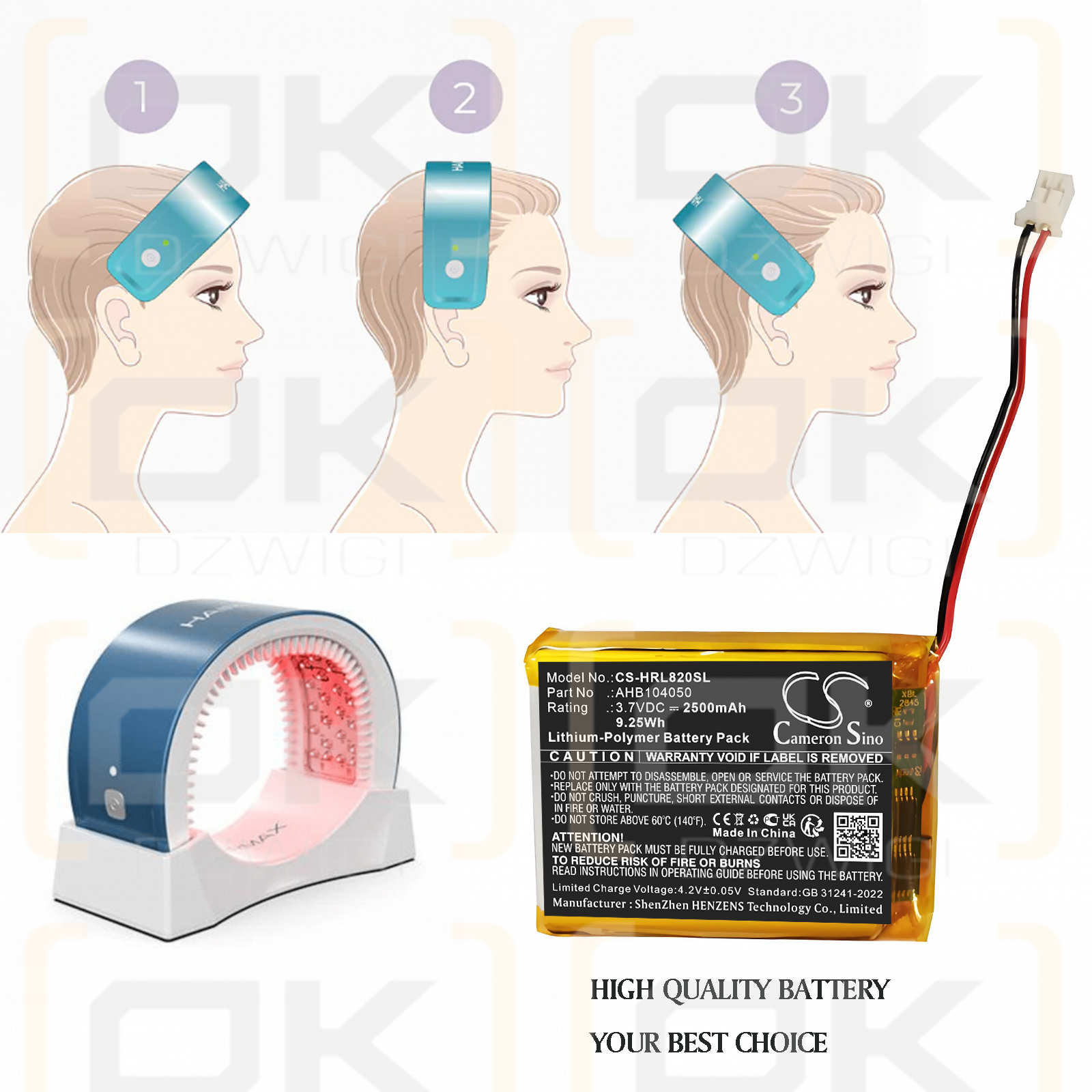 Hairmax Laserbrand 82 / AHB104050 2500 mAh Li-Polymer 3.7 V (Cameron Sino)