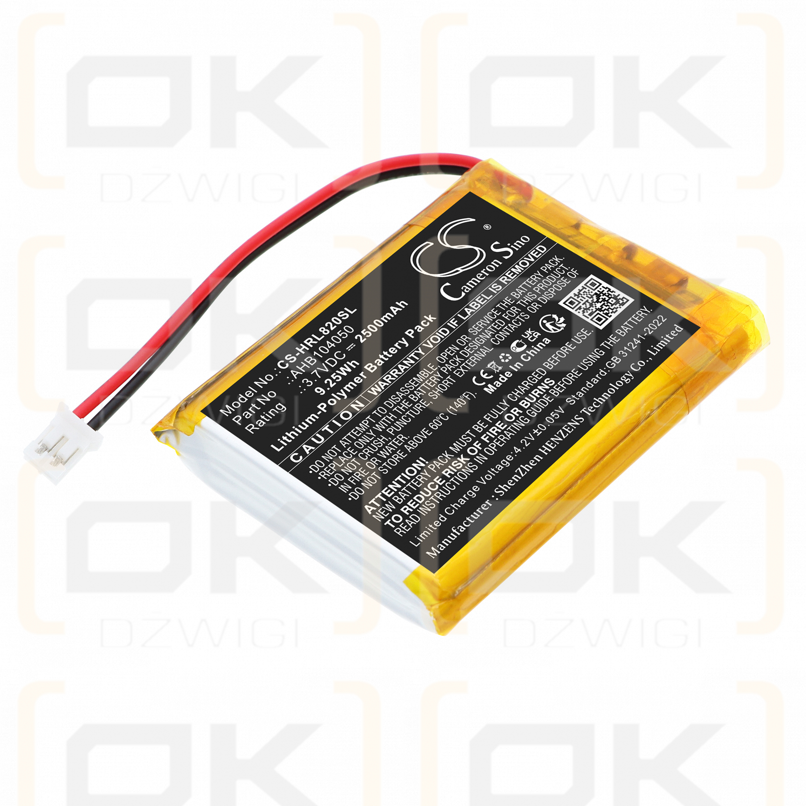 Hairmax Laserbrand 82 / AHB104050 2500 mAh Li-Polymer 3.7 V (Cameron Sino)