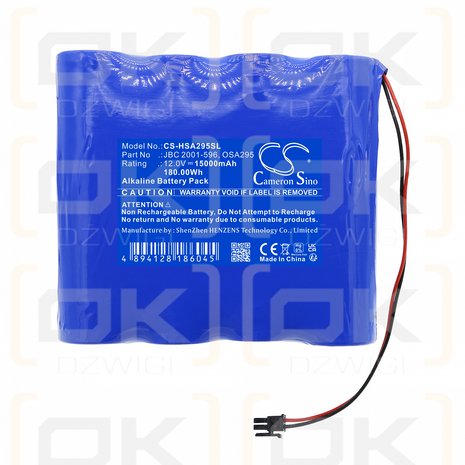 Hart InterCivic Demo eSlate / JBC 2001-596 15000mAh Alkaline 12.0V (Cameron Sino)