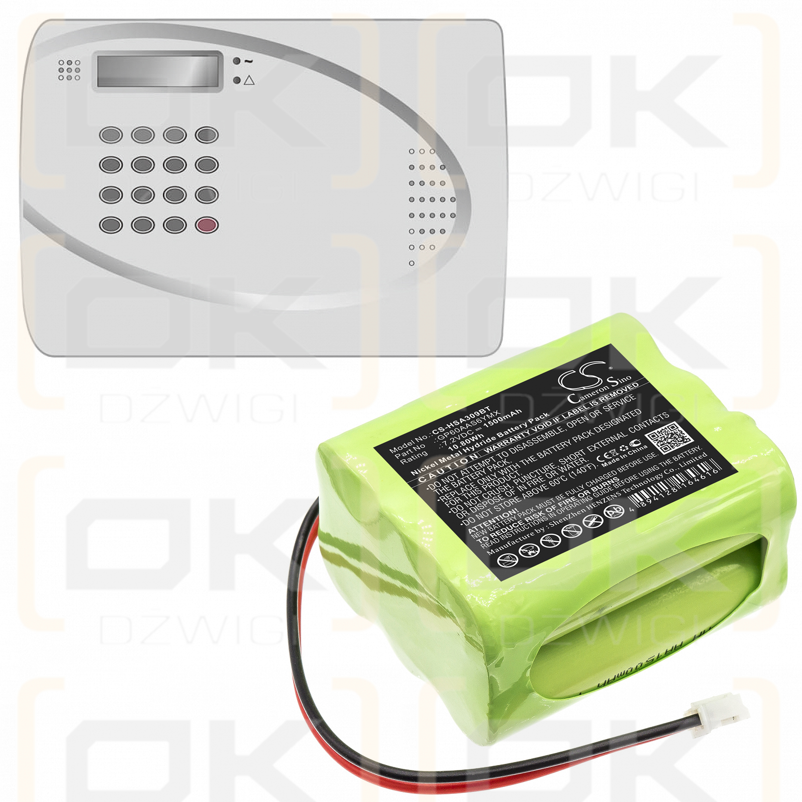 Panel de control de alarma de monitoreo del hogar Yale HSA3095 / GP60AAS6YMX 1500mAh Ni-MH 7.2V (Cameron Sino)