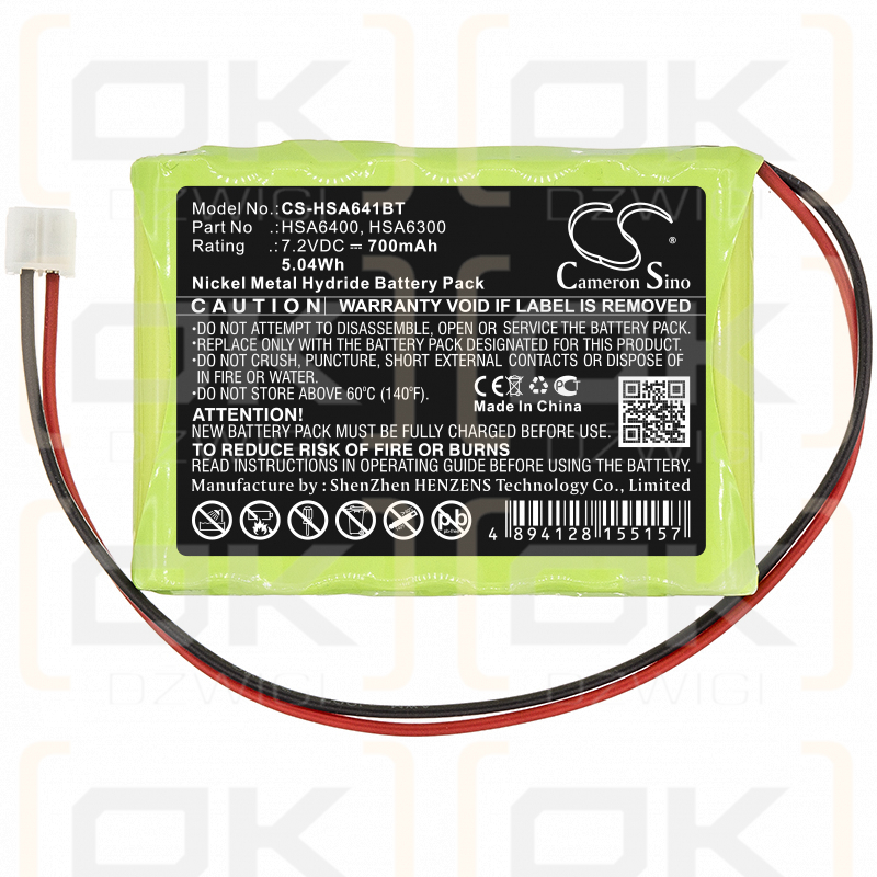 Panel de control de alarma familiar Yale HSA6300 / HSA6400 700mAh Ni-MH 7.2V (Cameron Sino)