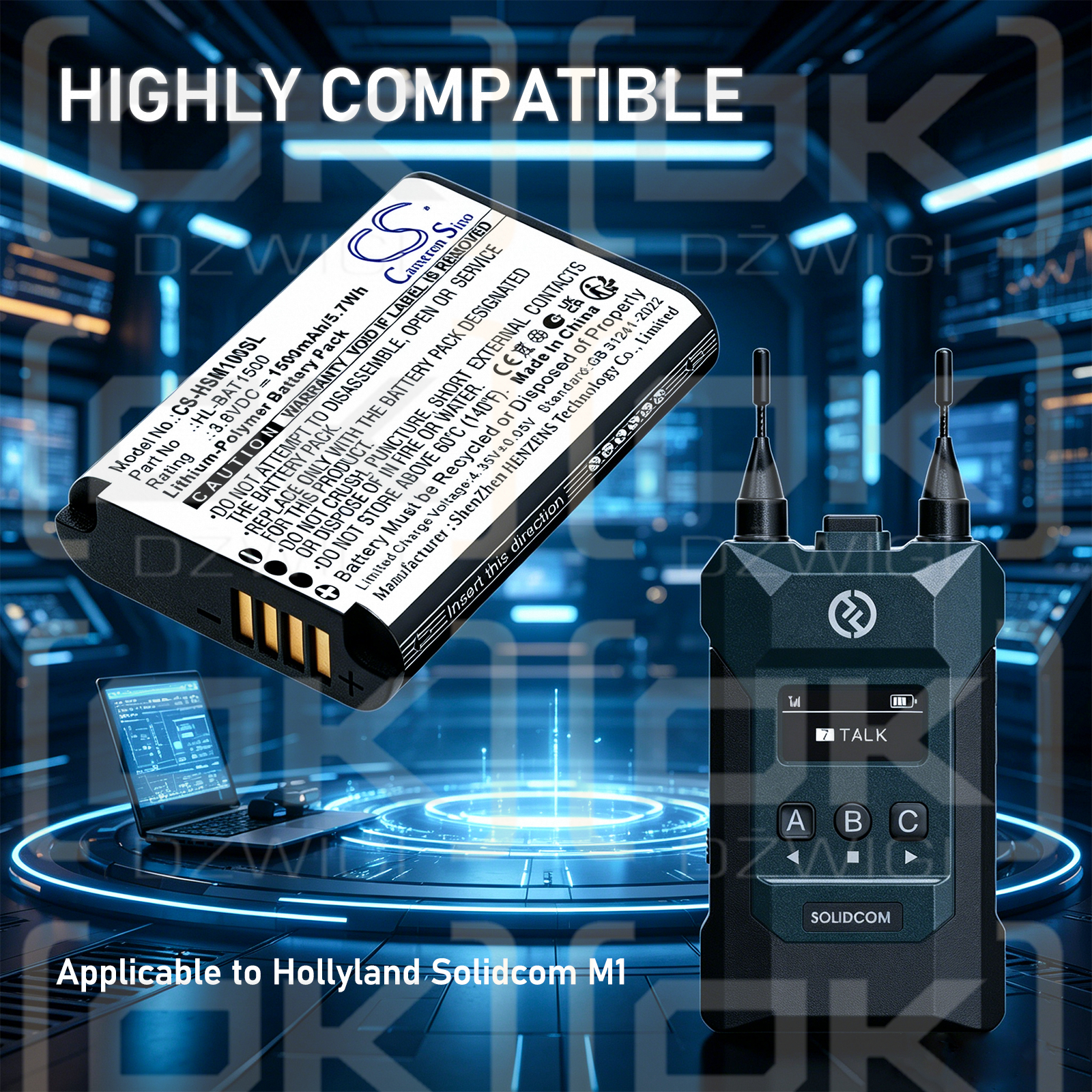 Bateria zamienna do Hollyland Solidcom M1 / HL-BAT1500 1500 mAh Li-Polymer 3.8 V (Cameron Sino)