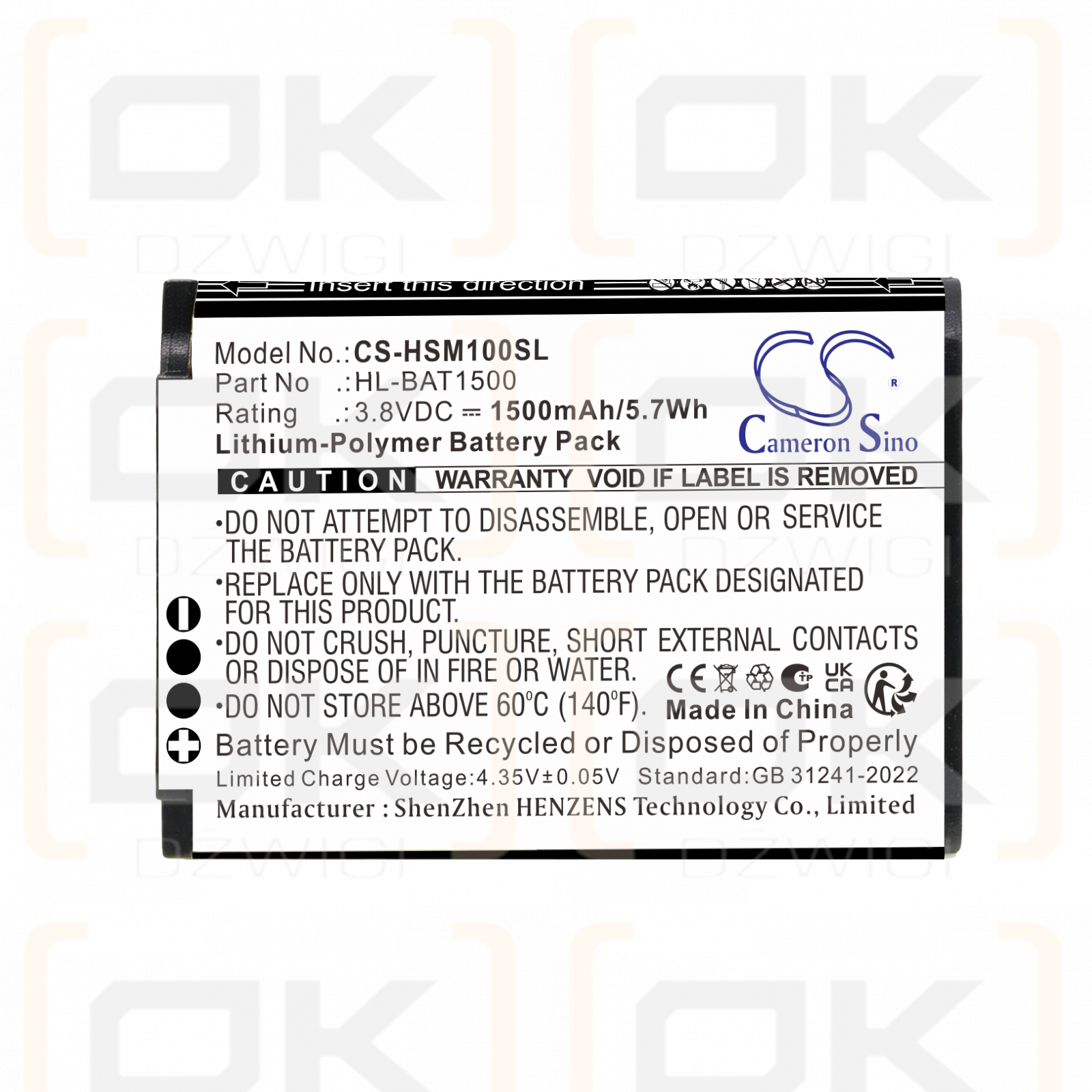 Bateria zamienna do Hollyland Solidcom M1 / HL-BAT1500 1500 mAh Li-Polymer 3.8 V (Cameron Sino)