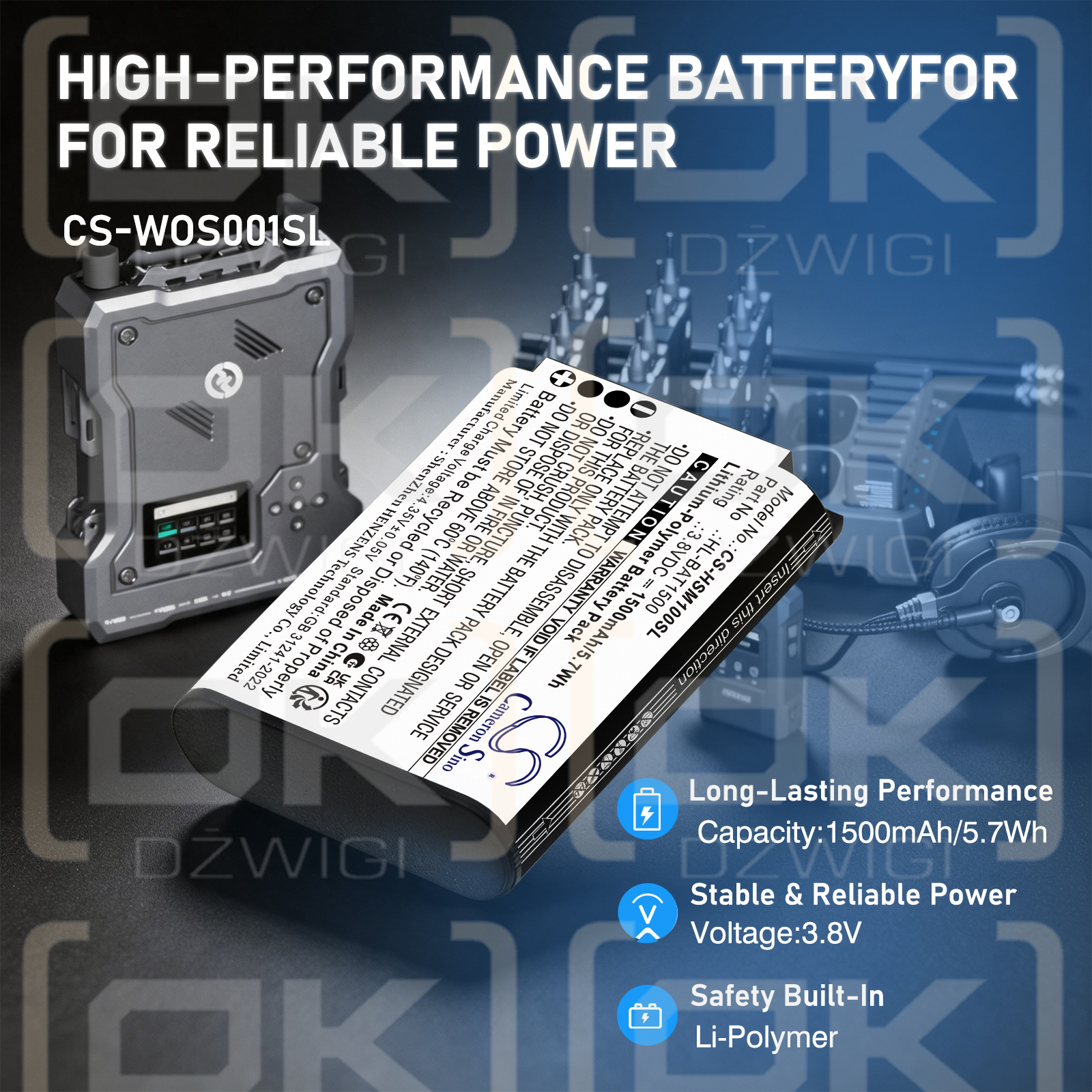 Bateria zamienna do Hollyland Solidcom M1 / HL-BAT1500 1500 mAh Li-Polymer 3.8 V (Cameron Sino)